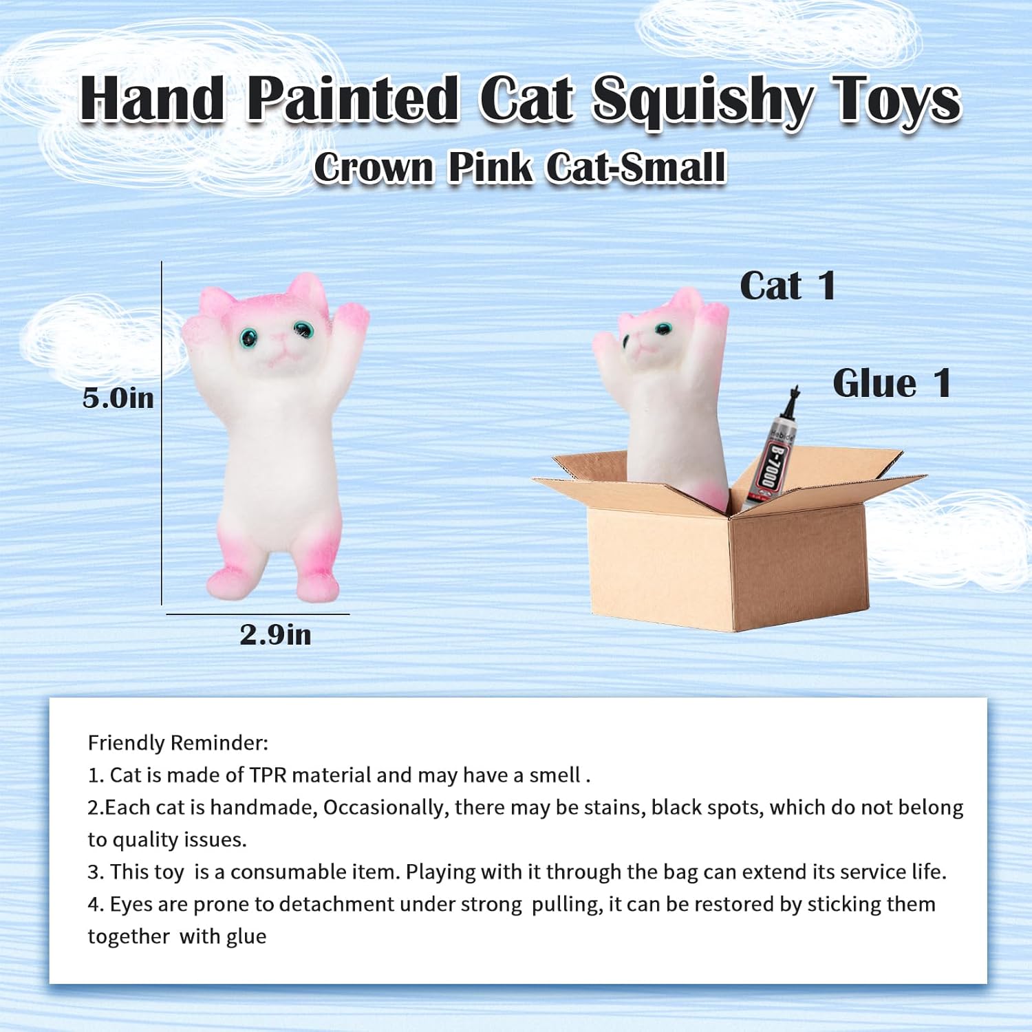 Hand Painted Cat Squishy Toys，Cute Ultra Soft Kitty Squeeze Fidget Toys for Stress Relief ,Kawaii Squishies Sticky Animal Toys for Adults Kids,Decompression Sensory Balls Toys for Autism - Image 2