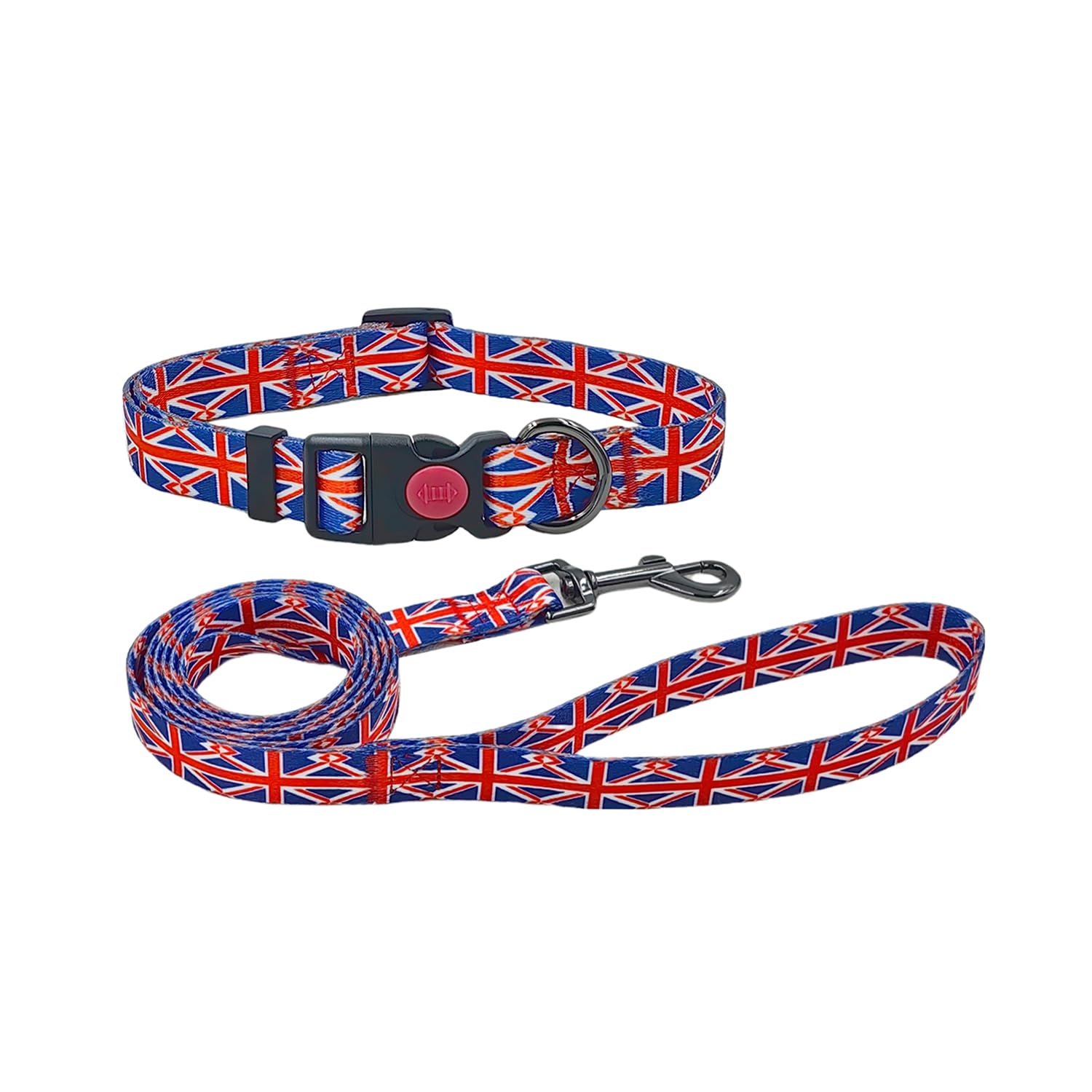 Olahibi Dog Collar and Leash Combo Set, Union Flag Pattern, Polyester Material, 150CM Matching Leash, for Small Dogs.(S,Union Flag)