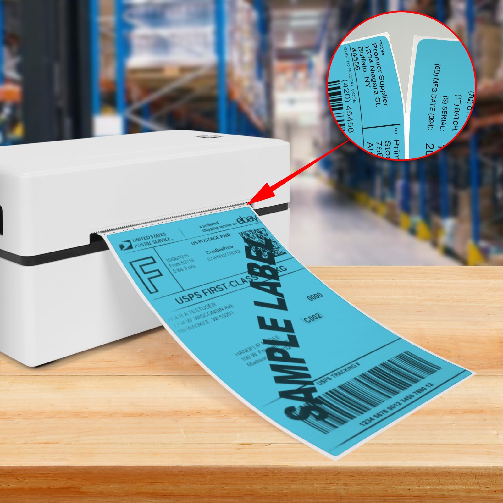 Lot de 250 étiquettes d'expédition bleues en vinyle auto-adhésives 10,2 x 15,2 cm – Autocollants thermiques imperméables perforés pour bureau, entrepôt, nom et adresse