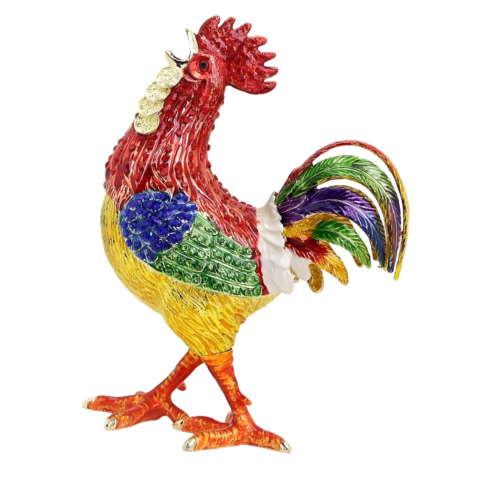 Geavonyg Hand Painted Enameled Rooster Jewelry Box for Rings Earrings and Small Accessories Decorative Ornament Gift Hand Painted Enameled Rooster Jewelry Box for Rings Earrings