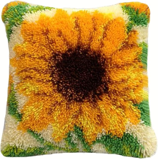 ROCKY&CHAO Latch Hook Kits DIY Crocheting Embroidery Throw Pillow Needlework Cross Stitch Kits (Sunflower)