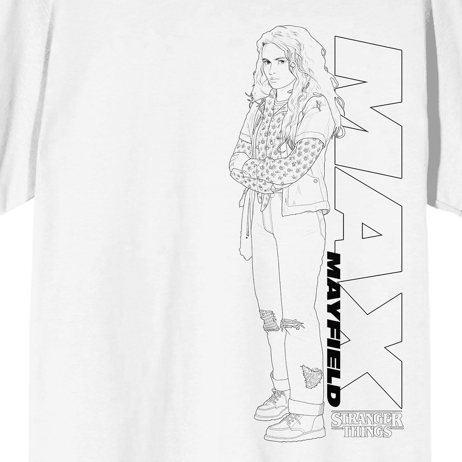 Stranger Things 5 Max Mayfield Outline Art Adult White Crew Neck Short Sleeve T-Shirt