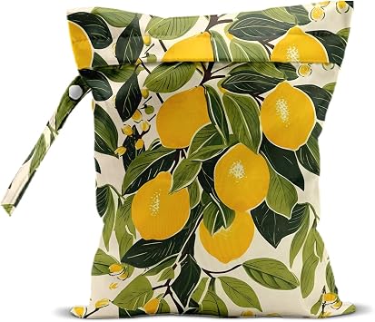 Summer Lemon Wet Bag 12x10 Inch, Rustic Lemon Waterproof Travel Laundry Bags, Washable Reusable Wet Dry Bag for Swimsuit Beach Diapers Dirty Yoga Gym Clothes, Plant Gifts for Women Friend