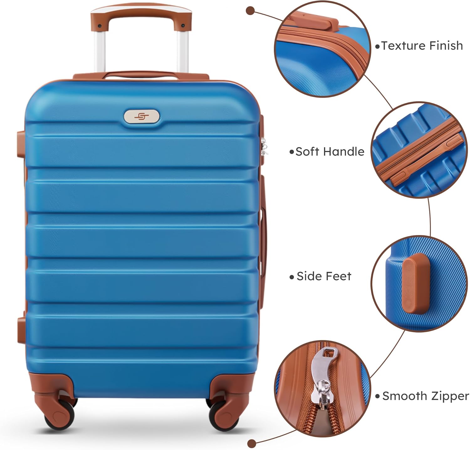 Suitour 6 Piece Luggage Sets, 16, 20, 24, 28 inch Hardside Carry-on and Checked Suitcase Set with Expandable Travel Duffle Bag Sets(Blue Brown)