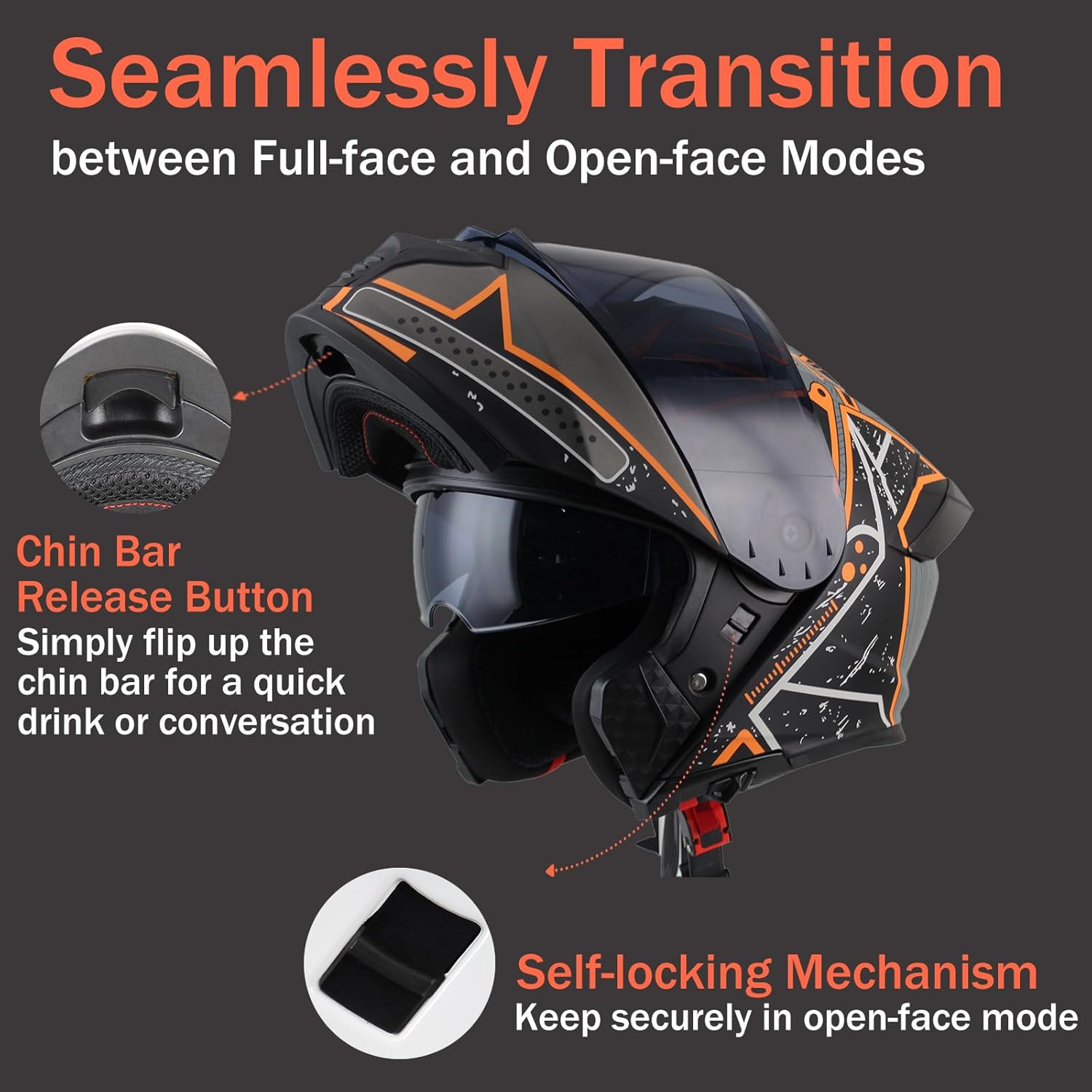 Uchoose Uchoose Modular Motorcycle Helmet Flip Up Full Face, DOT Approved Motorcycle Helmets for Men and Women, Dual Visor with Extra Clear Shield, Multiple Vents, Removable Liner