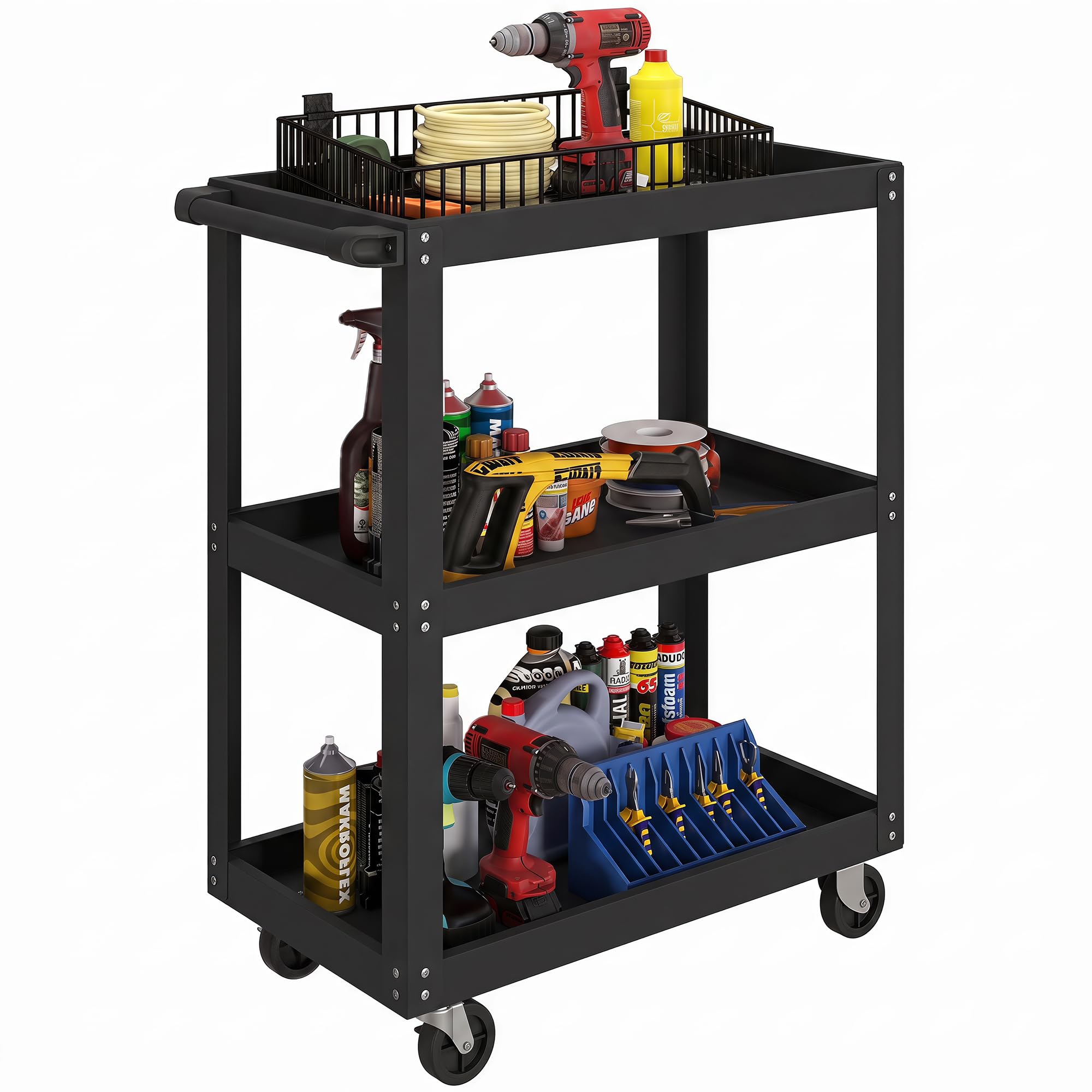 HOMCOM Chariot d'Atelier Servante d'Atelier 3 Niveaux 70,5x35x82,5cm Noir