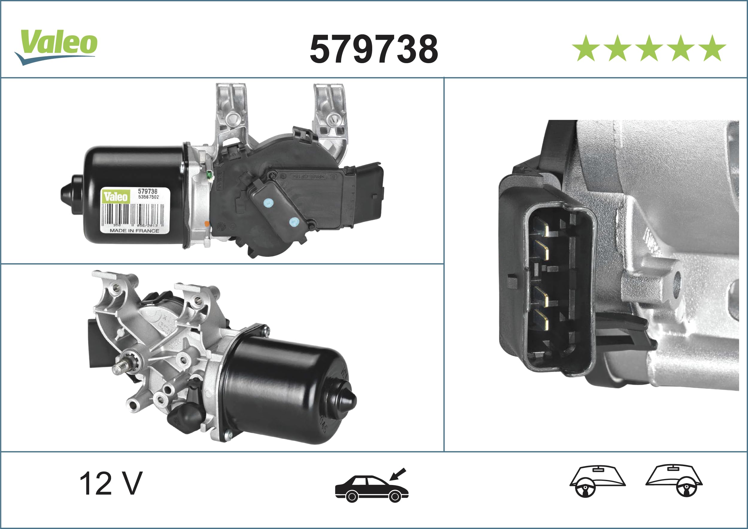VALEO - Motorino Tergicristallo - Anteriore - 579738 - CLIO 3 (BR0,1, CR0,1) (2005-), CLIO GRANDTOUR (KR0,1) (2