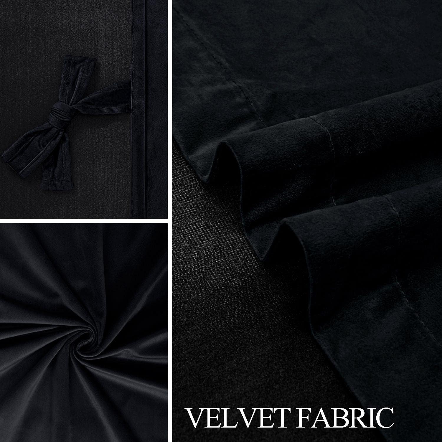 JIUZHEN Blcak Velvet Curtains for Living Room - 96 Inches Long Thermal Insualted Room Darkening Window Blackout Drapes for Bedroom/Movie/Background, Set of 2 Panels with Tiebacks, 52 x 96 inches