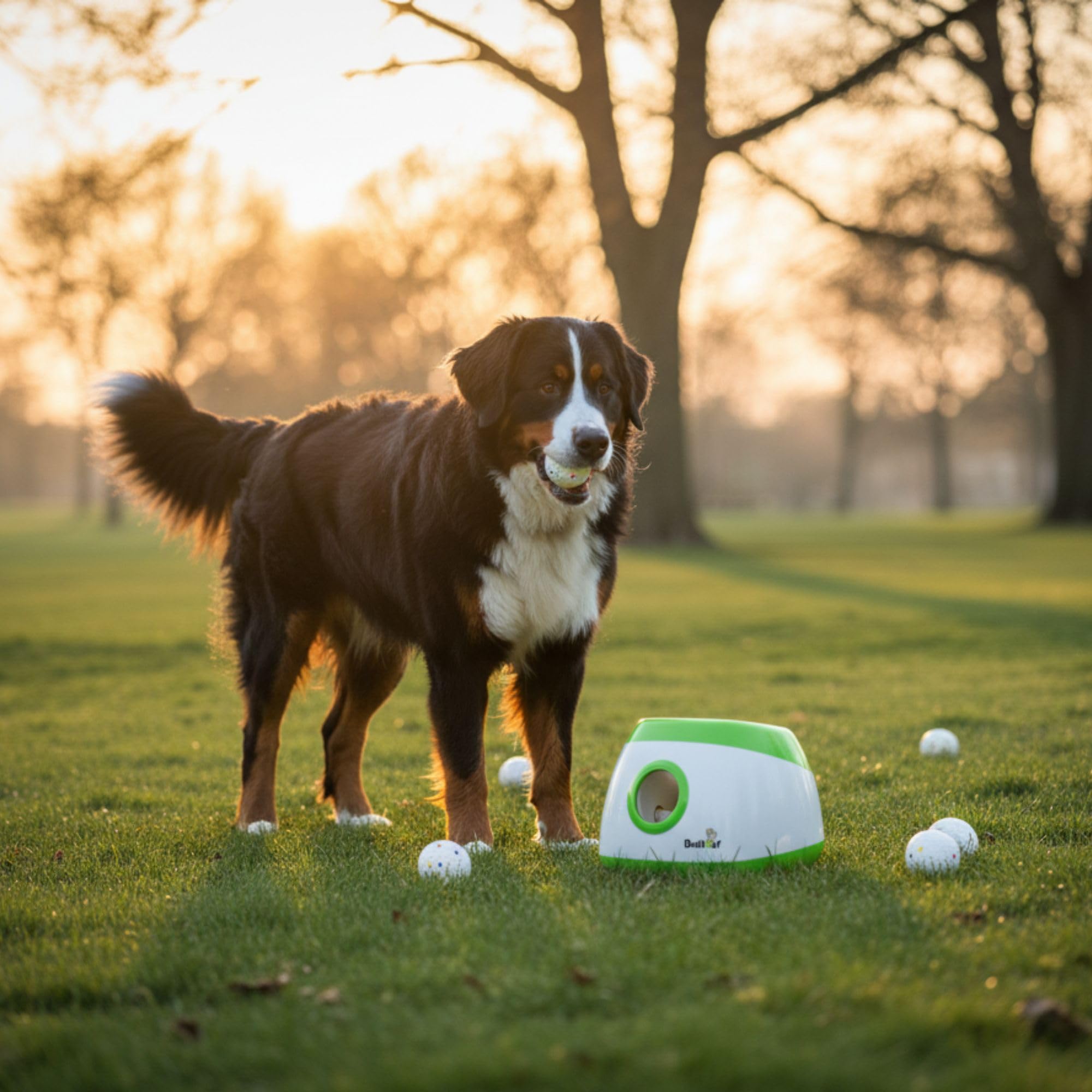 Climsom Lanceur de Balles Automatique Reconditionné pour Chiens Ballouf Deluxe – Inclus 6 balles – 6 Heures d'Autonomie – Télécommande Incluse – 3 Réglages de Distance