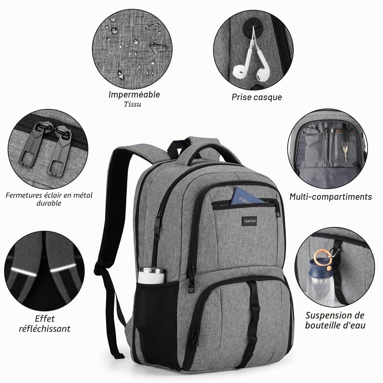 YAMTION Sac à Dos pour Ordinateur Portable 17,3" avec Compartiment à Chaussures,Sac à Dos d'Écolier Sac à Bandoulière pour Gym, Voyages,Travail