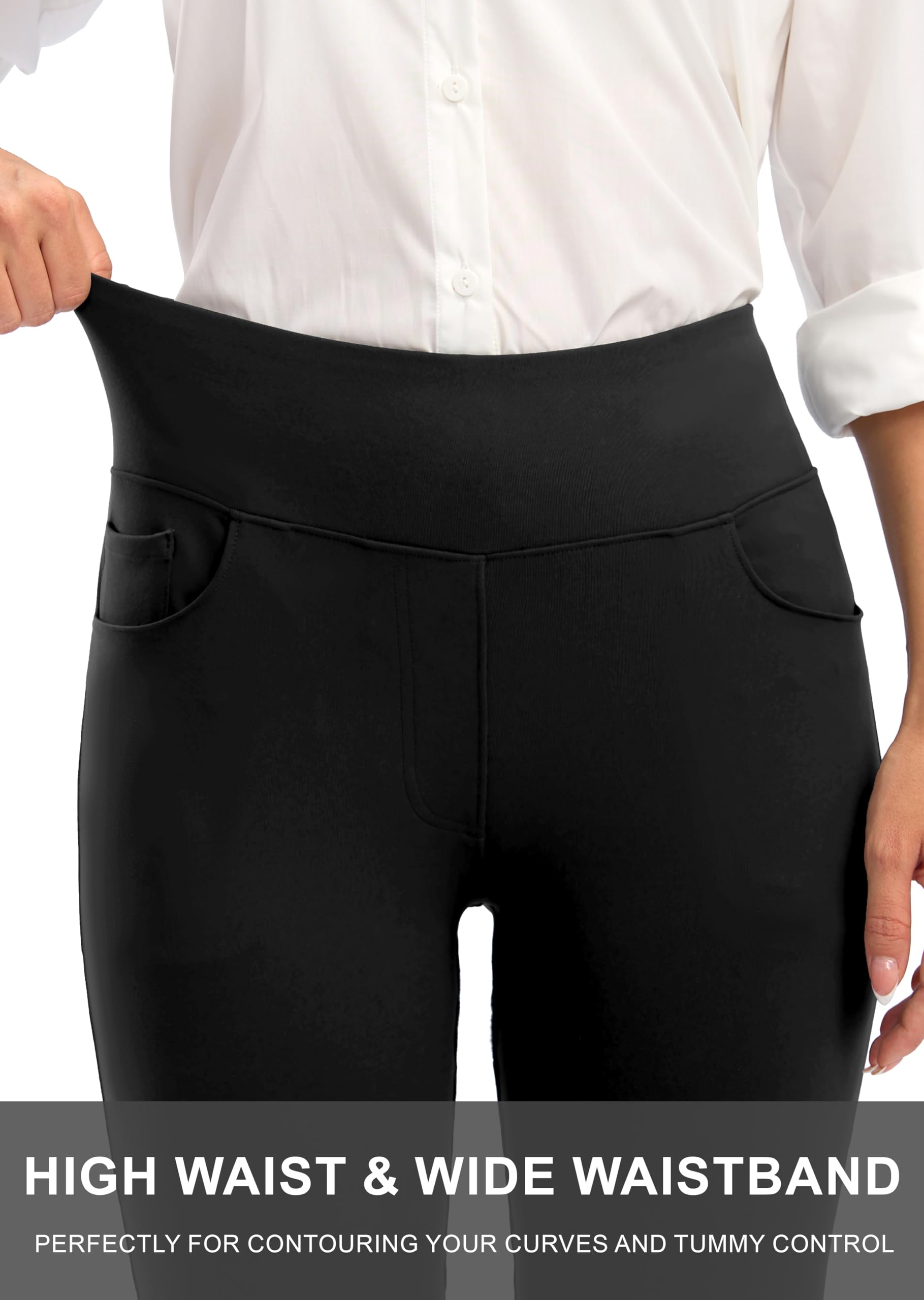 Rammus Pantalones de vestir de cintura alta para mujer con bolsillos, pantalones casuales de trabajo para mujer, pantalones elásticos ajustados para oficina