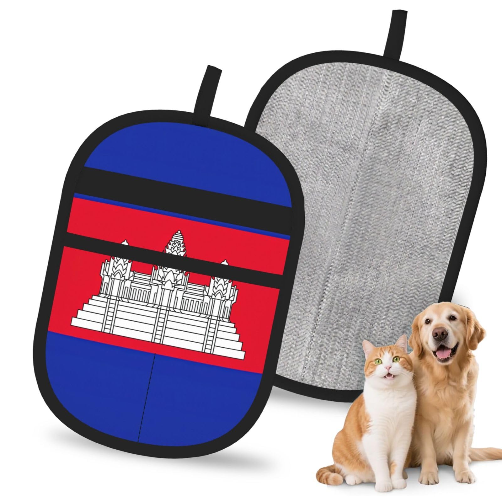 Cambodia Flag Print Pet Hair Remover Gloves Grooming Cleaning Accessory Reusable Deshedding Tool