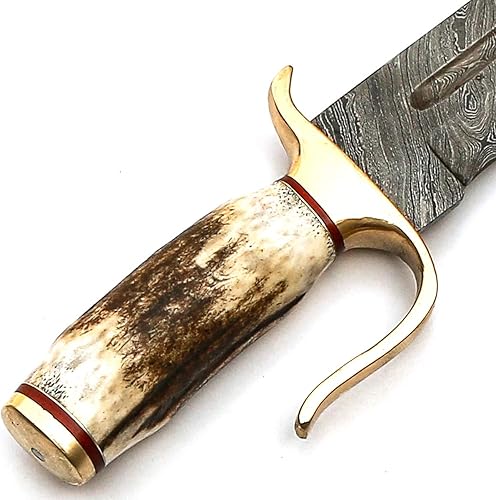 Miniatura 7 de PAL 2000 KNIVES HUN-9192 Cuchillo de caza hecho a mano de acero de Damasco de 15 pulgadas, mango de ciervo con funda