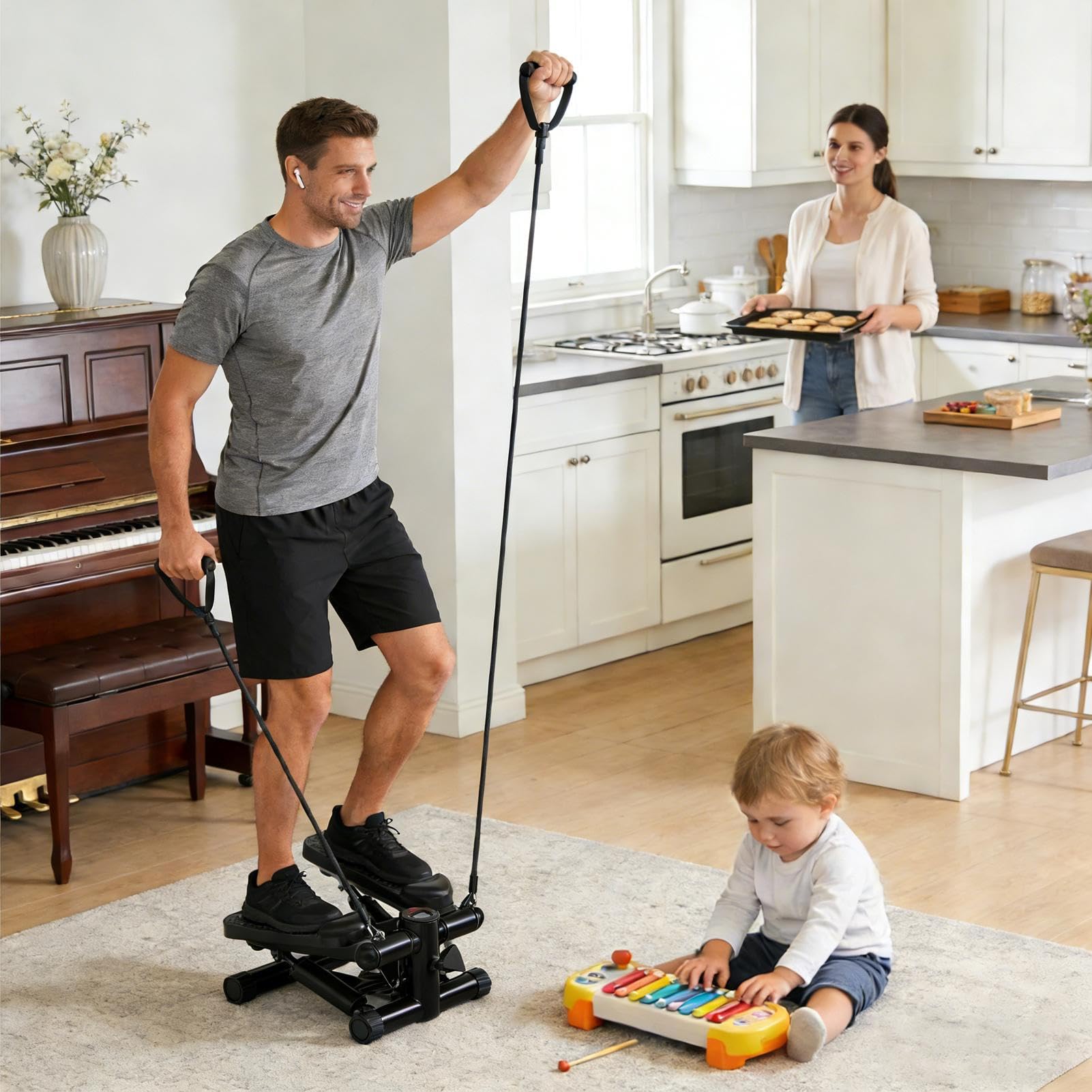 Stepper | Strumento di sollevamento pesi, silenzioso, portatile, regolabile, con schermo LCD, per allenamento quotidiano, yoga, palestra, ufficio, appartamento, viaggi, interni