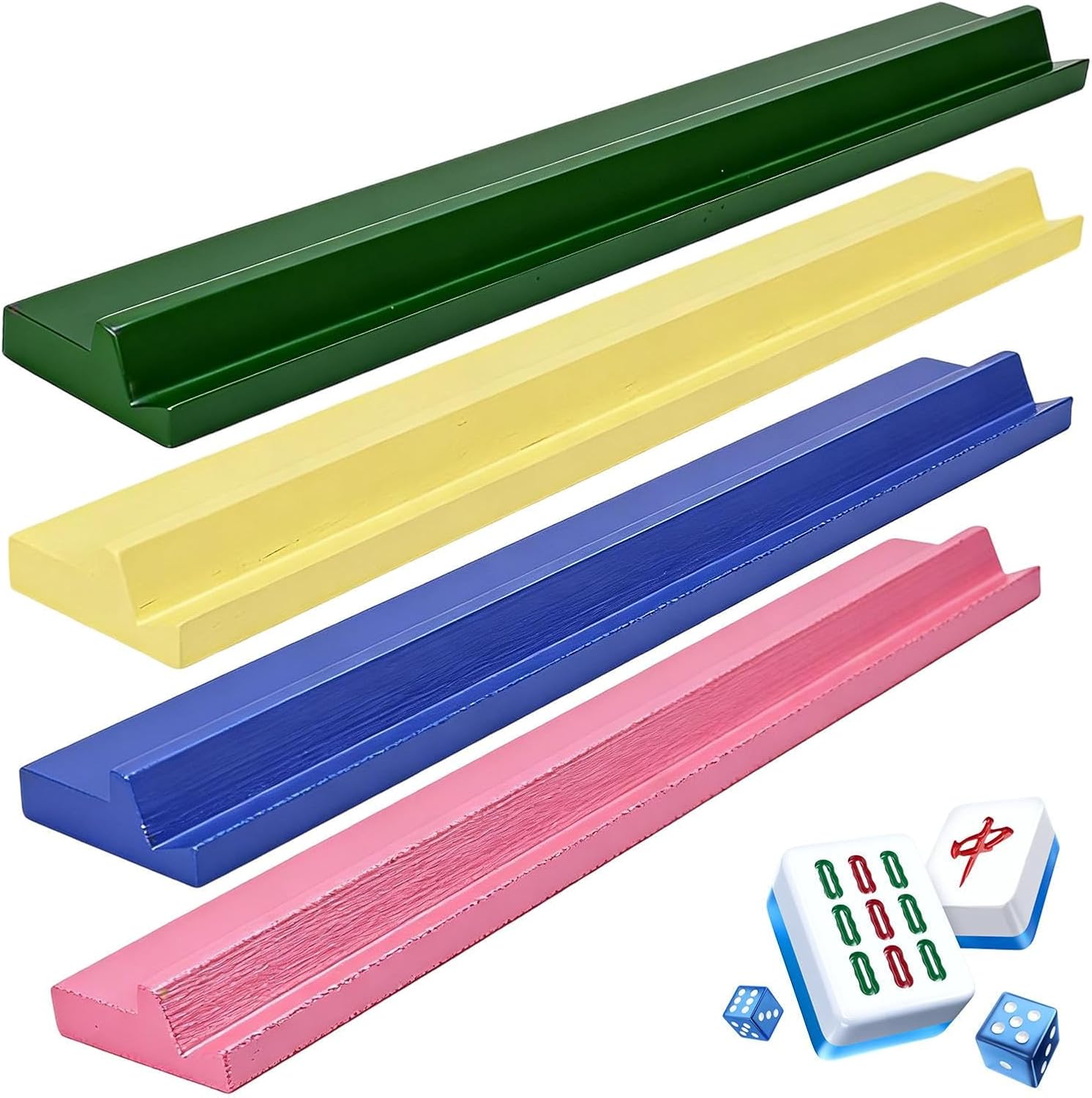 Wooden Mahjong Racks - 4-Piece Compact Organizer for Dominoes - Mahjong Game Organizer | for Home House Party Gatherings Club Holiday Festive Travel