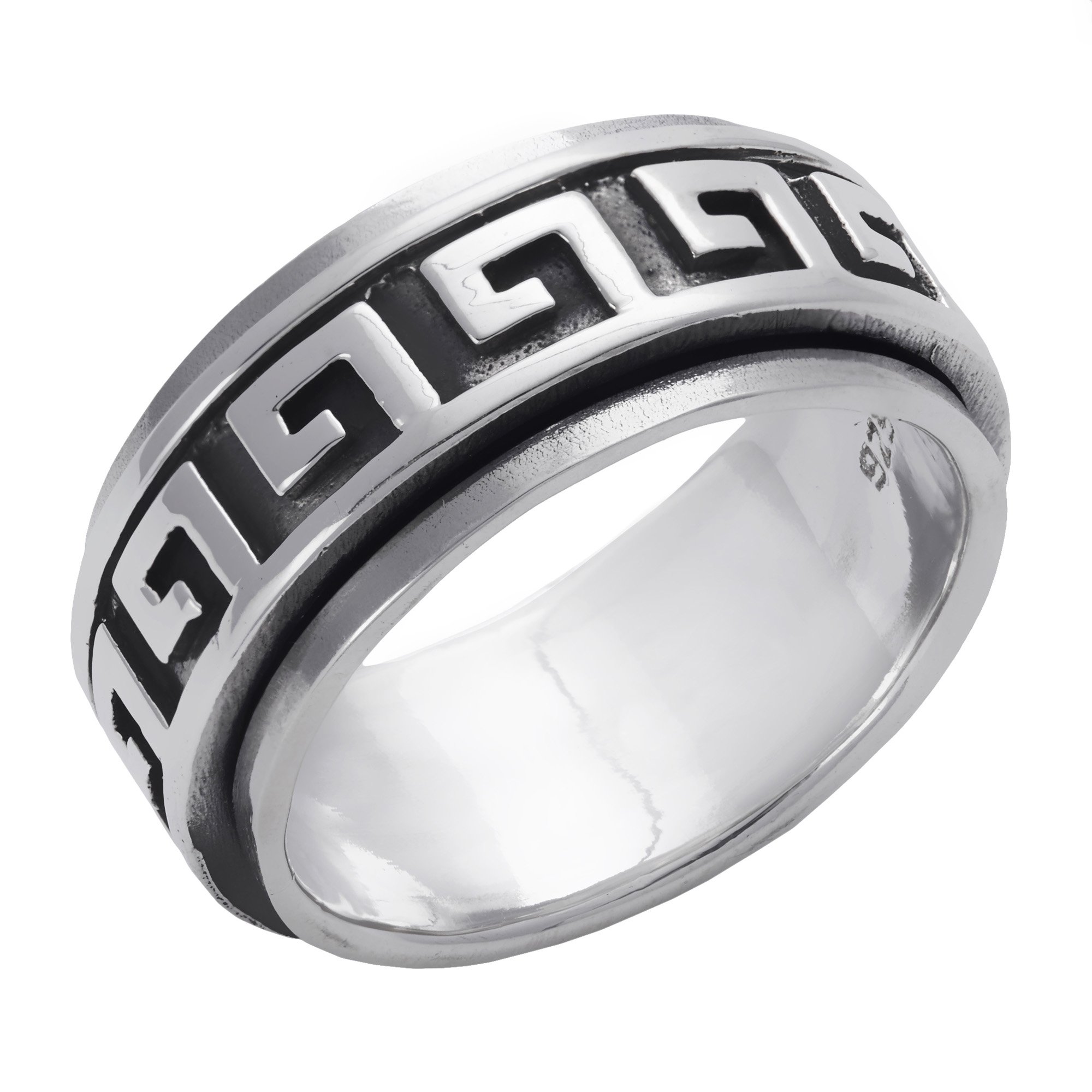 Silverly Fidget Rings for Anxiety Women - 9 mm Greek Key Spinner Rings - Anxiety Ring - Oxidised 925