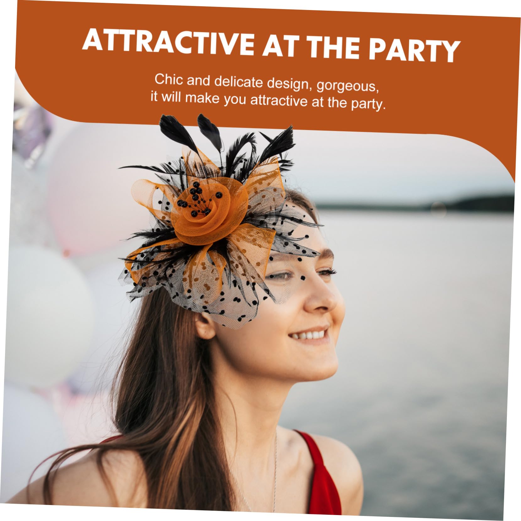 VICASKY 4 Pièces Bandeau Cheveux Délicat Maille Noire et Orange Accessoire de Coiffure pour Mariage Cocktail et Fête Cosplay