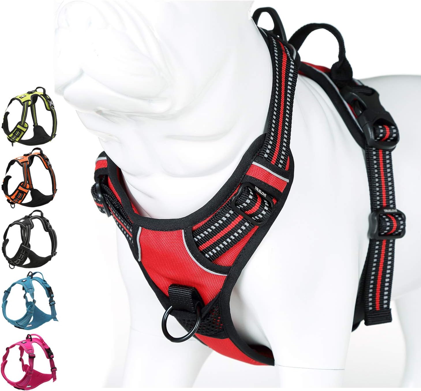 Soft Front Dog Harness .Best Reflective No Pull Harness with Handle and 2 Leash Attachments