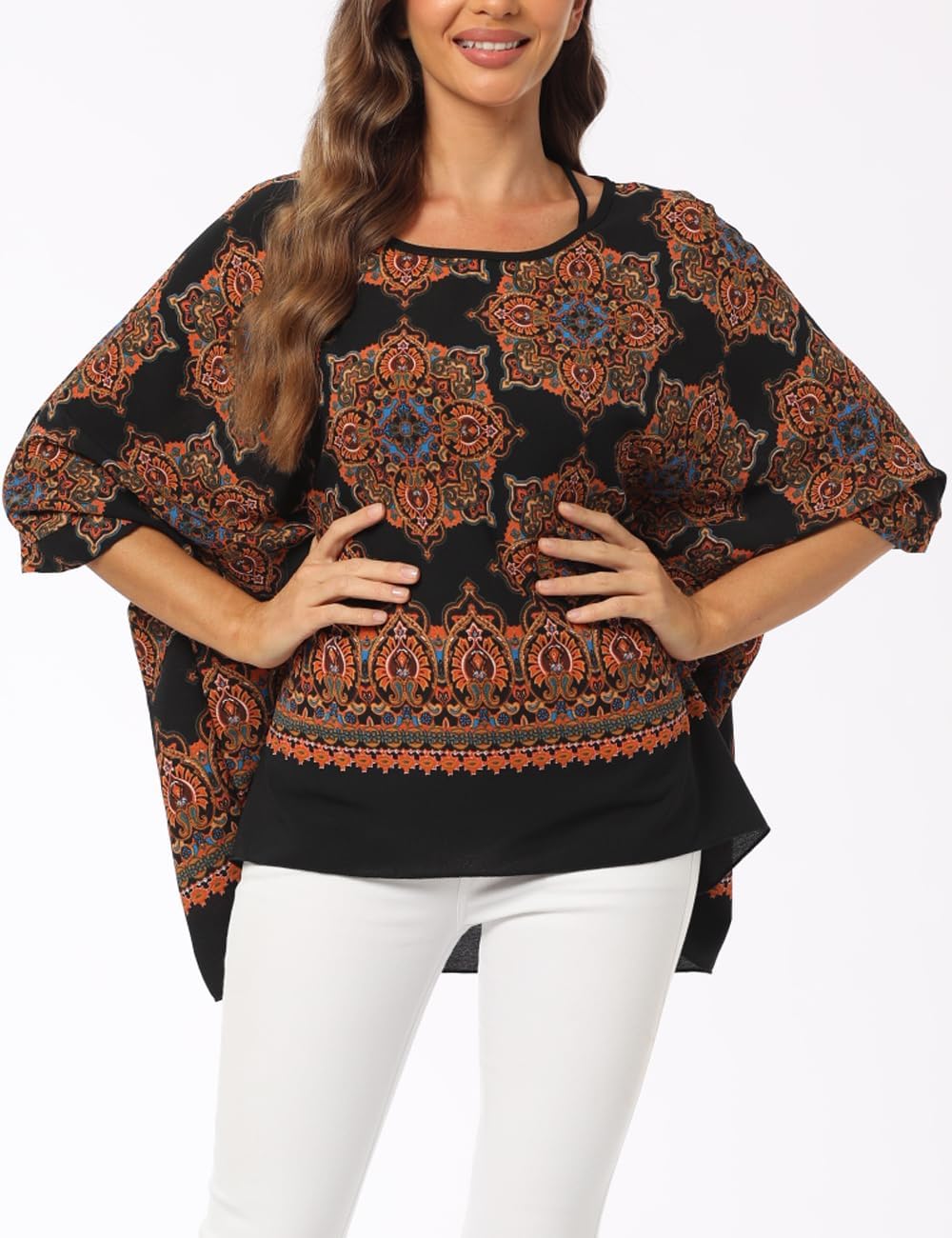 Plus Summer Batwing Sheer Chiffon Blouse Shirt for Women Flowy High Low Colorful Boho Tunic Cover up - Image 2