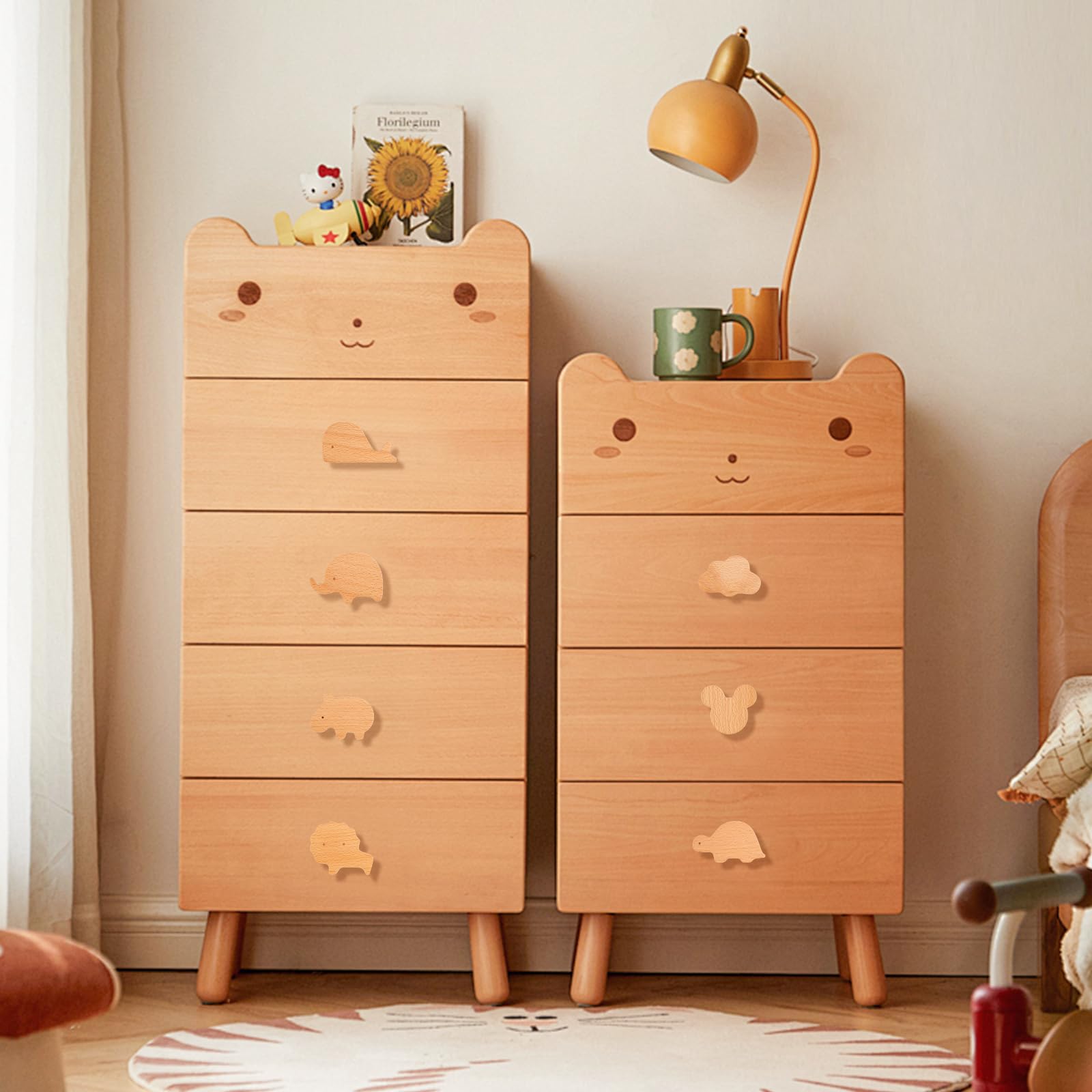 WuGU Maniglie per Mobili in Legno, 8 Pezzi a Forma di Animale per Armadi e Cassetti
