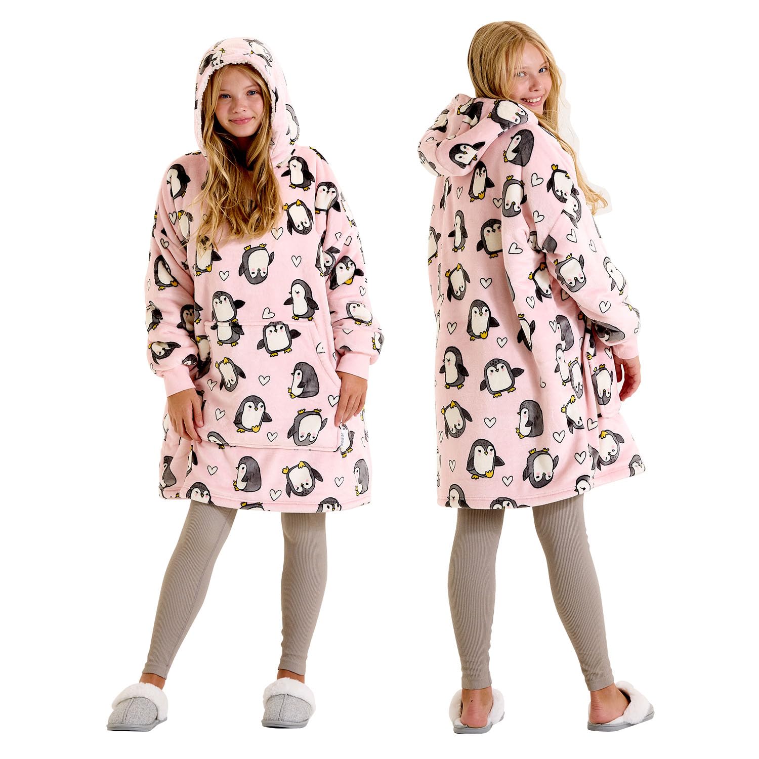 Snuggz Penguin Print Hooded Blanket Kids Large (9-13 Years) - Soft Double Layer Oversized Fleece Hoodie, Hoodie Blanket with Large Front Pocket - Colourful Penguin Print Oversized Hoodie — image 1