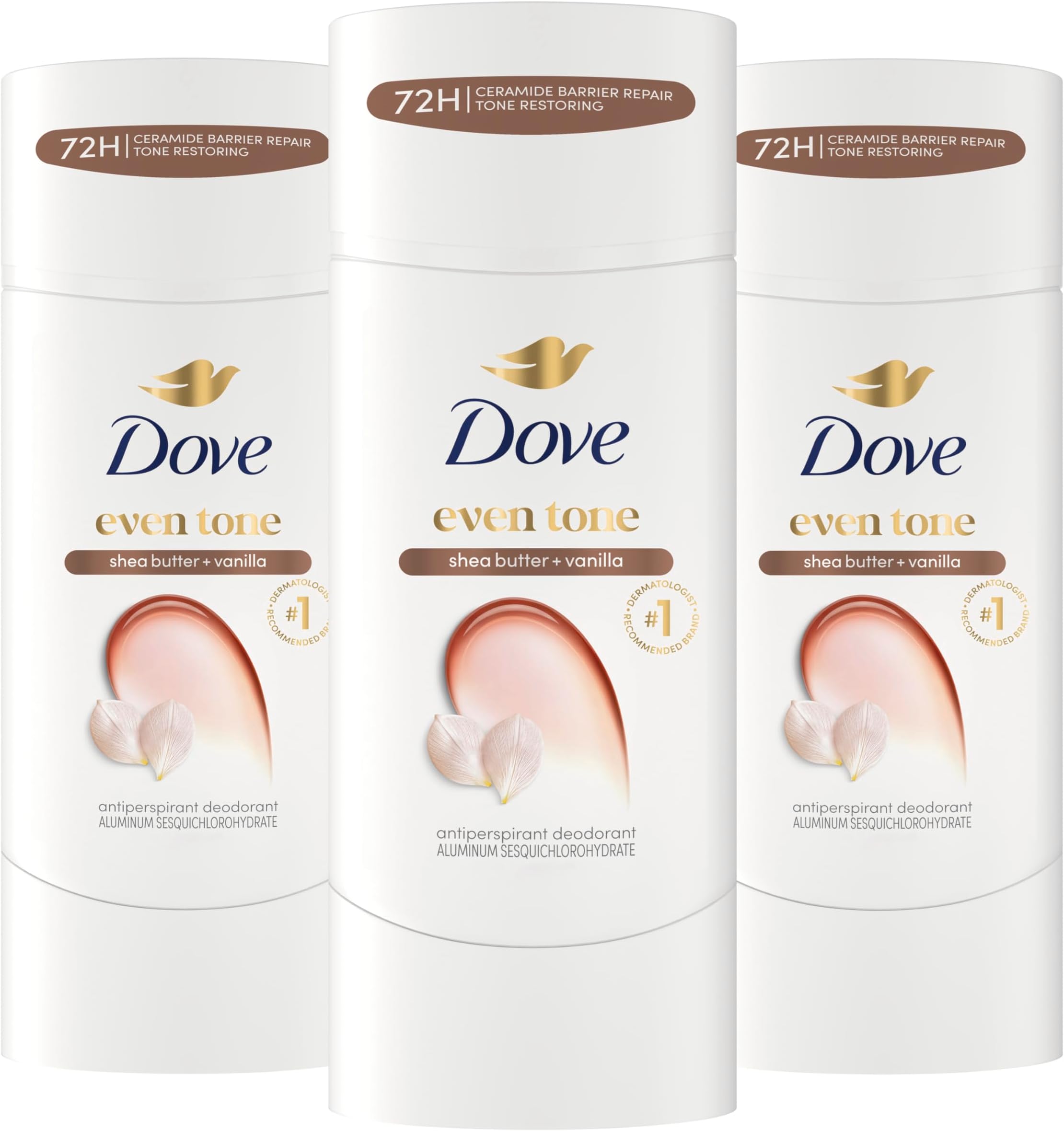 Antiperspirant Deodorant Stick Even Tone Shea Butter & Vanilla Pack of 3 for 48h Odor and Sweat Protection & Skin Restoration, with Niacinamide & Visible Results in 3 Weeks, 2.6 oz