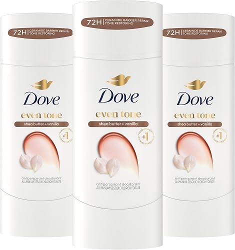 Dove Antiperspirant Deodorant Stick Even Tone Shea Butter & Vanilla Pack of 3 for 48h Odor and Sweat Protection & Skin Restoration, with Niacinamide & Visible Results in 3 Weeks, 2.6 oz