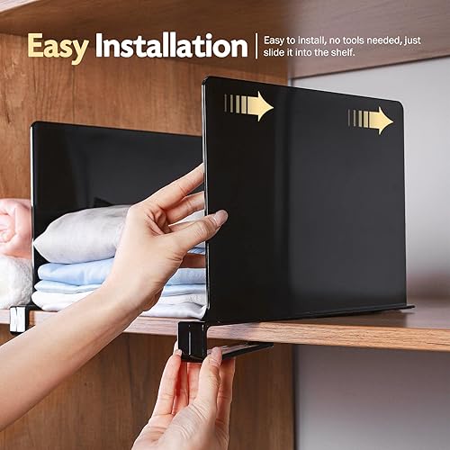 Miniatura 7 de Separadores de estantes acrílicos, 8 piezas de organizadores de estantes para ropa, bolsos, libros en despensa, dormitorio y cocina, separador de