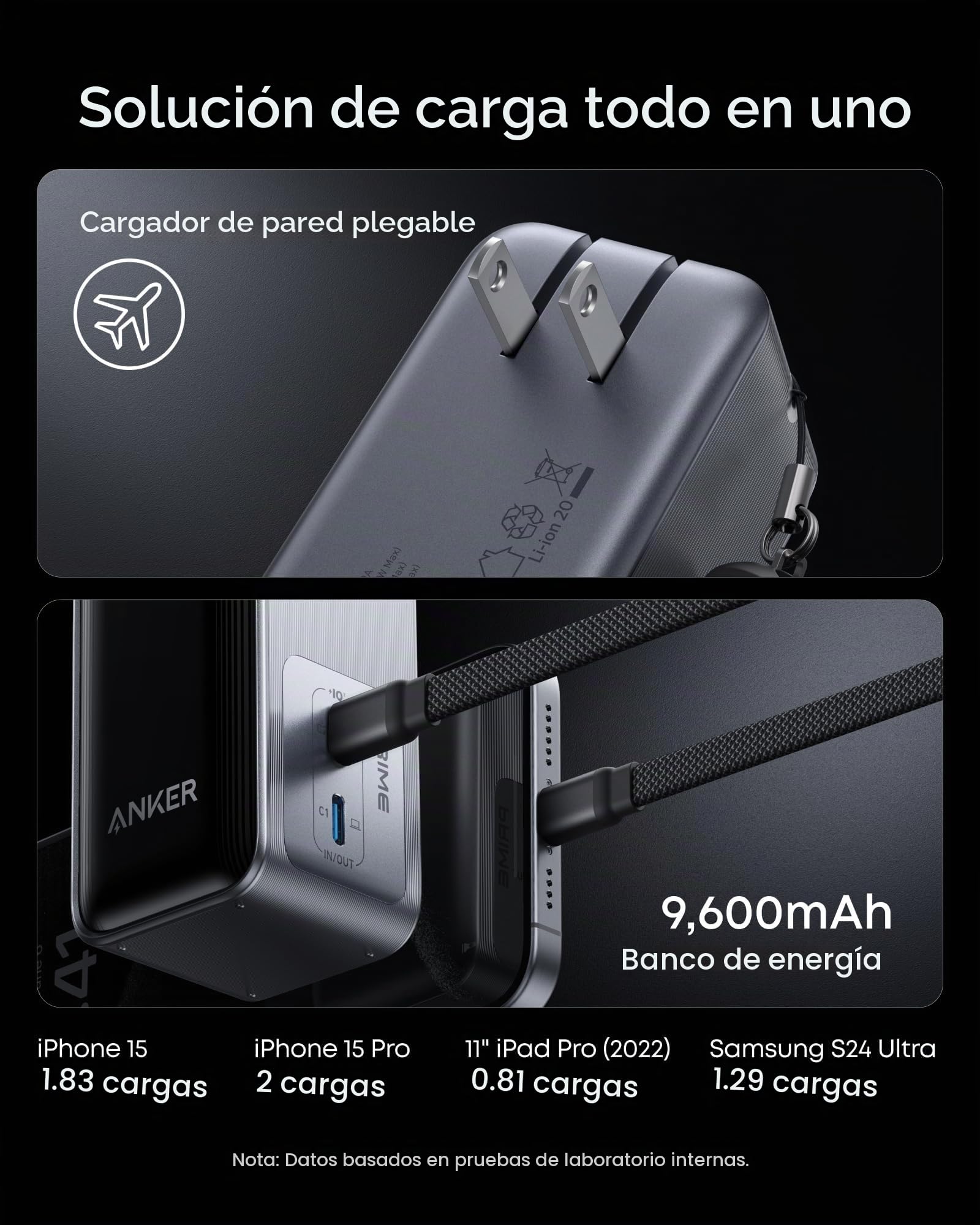 スマホアクセサリー Anker Prime Power Bank(9600mAh 65W) Amazon.com: Anker Prime Power Bank, 9,600mAh 65W, enchufe de CA