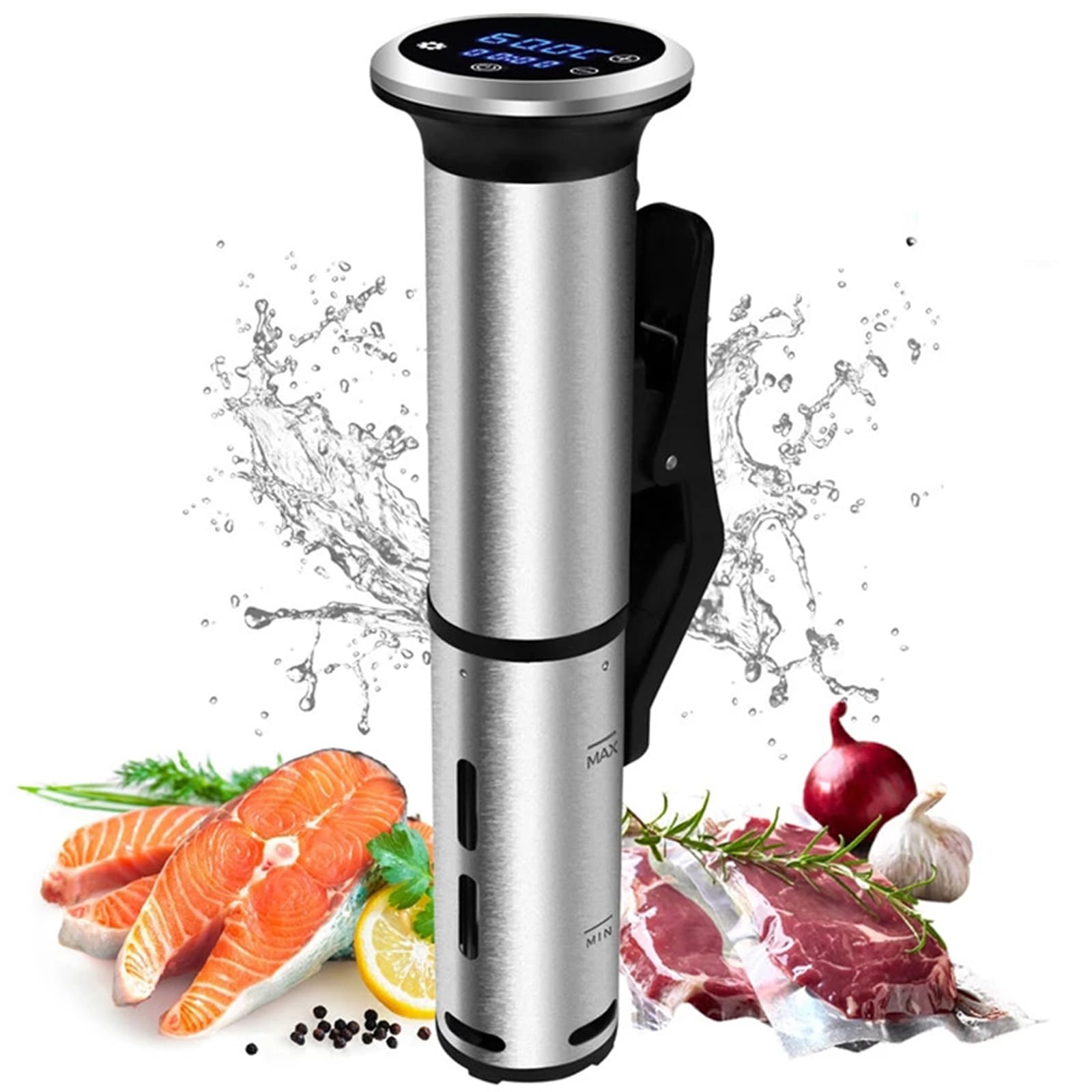XoTiq Cocina Sous Vide, Máquina Sous Vide 1200 W, Cocina de Precisión Impermeable IPX7 con Abrazadera Ajustable y Pantalla Táctil LED Digital, Control Táctil, Temperatura Precisa, Circulador