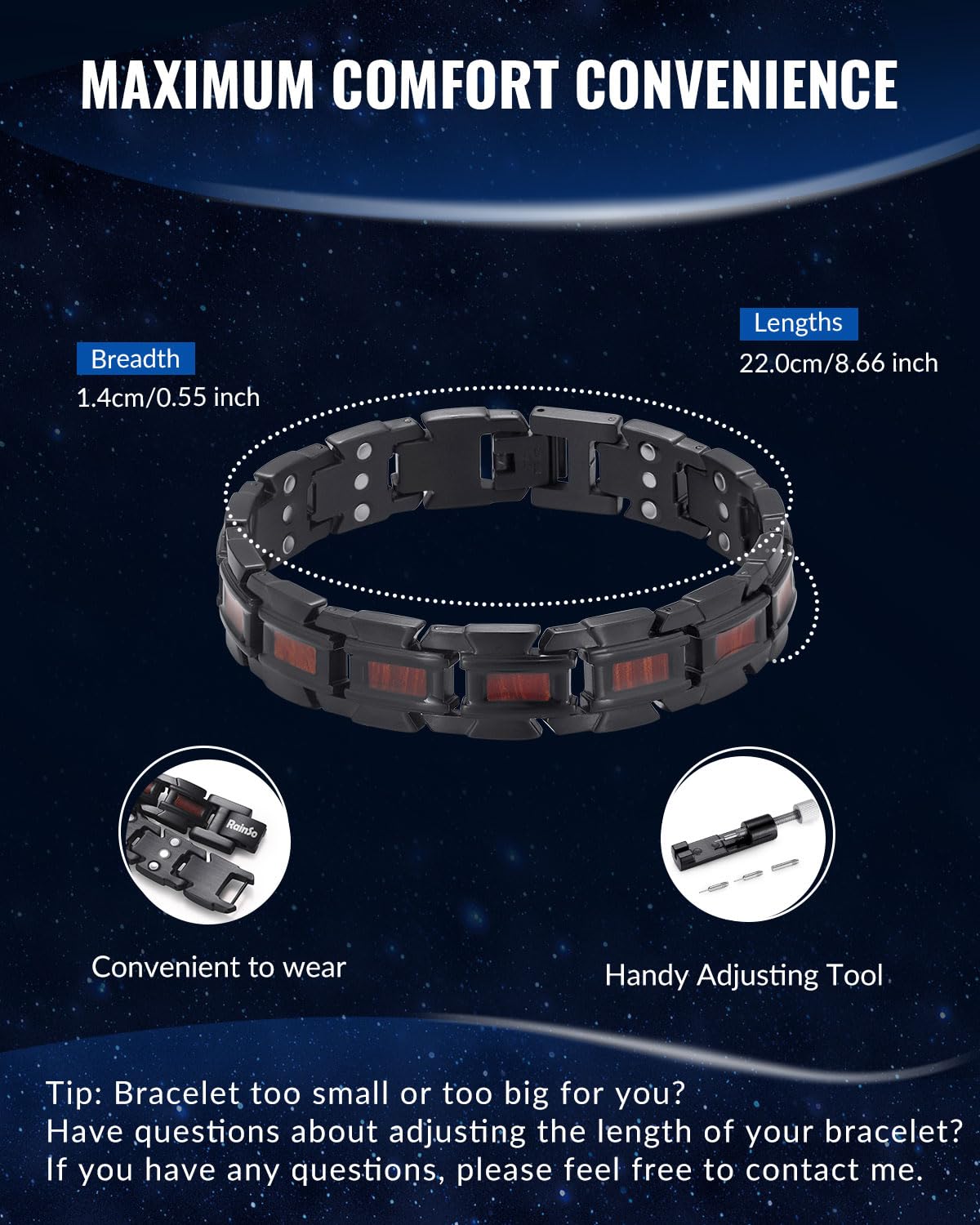 RainSo Magnetic Bracelet for Men - Scorpion Claw Inspired Design - Adjustable Sizing Tool & Luxury Gift Box Presentation