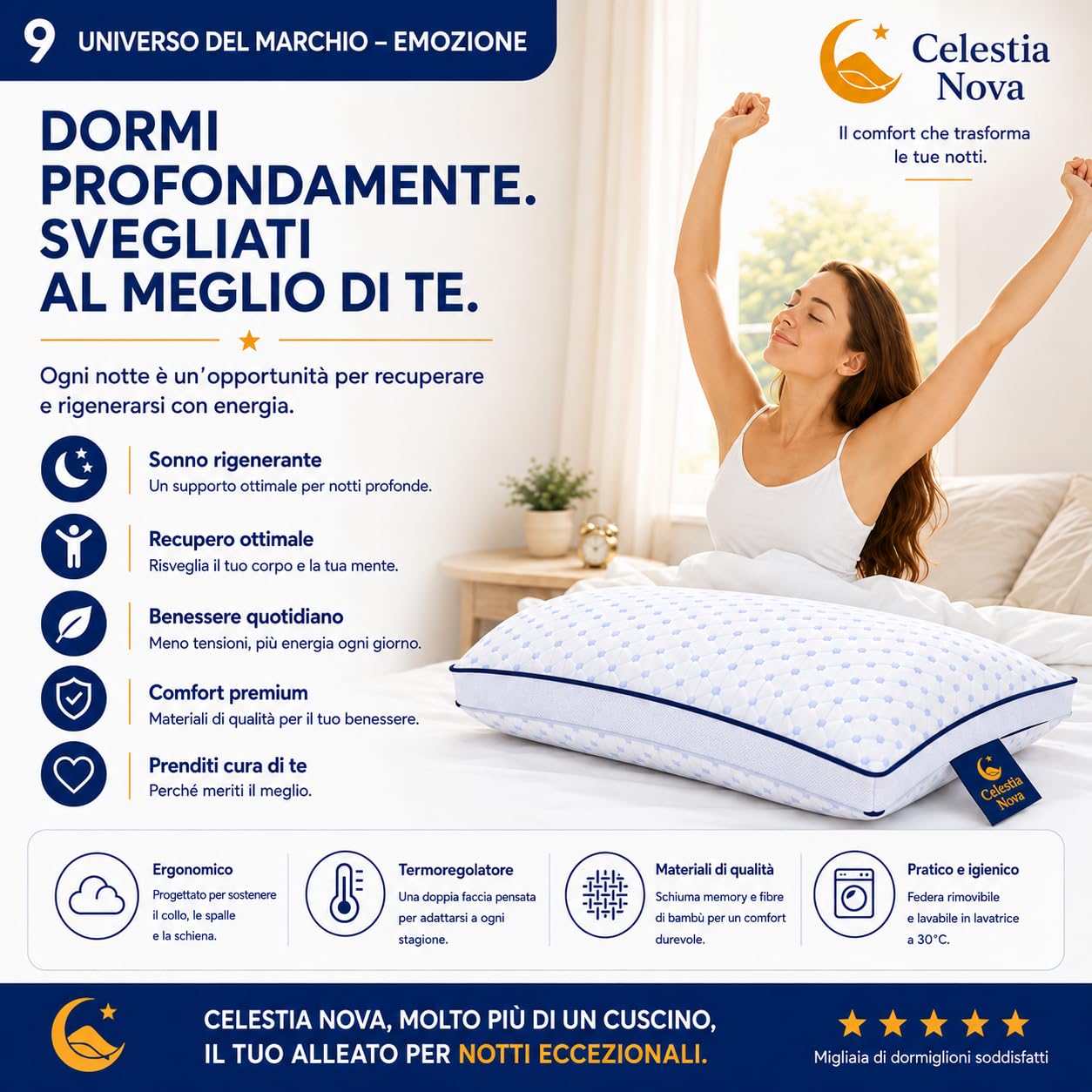 Celestia Nova Cuscino Cervicale Memory Foam 60x50 cm, Cuscino Ergonomico Regolabile per Collo e Cervicale, Doppia Faccia Rinfrescante, Federa Lavabile, Altezza Regolabile