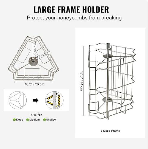 Miniatura 30 de VEVOR Extractor de miel, extracción manual de apicultura de acero inoxidable de 2/4 marcos, tambor giratorio de panal con tapa transparente,