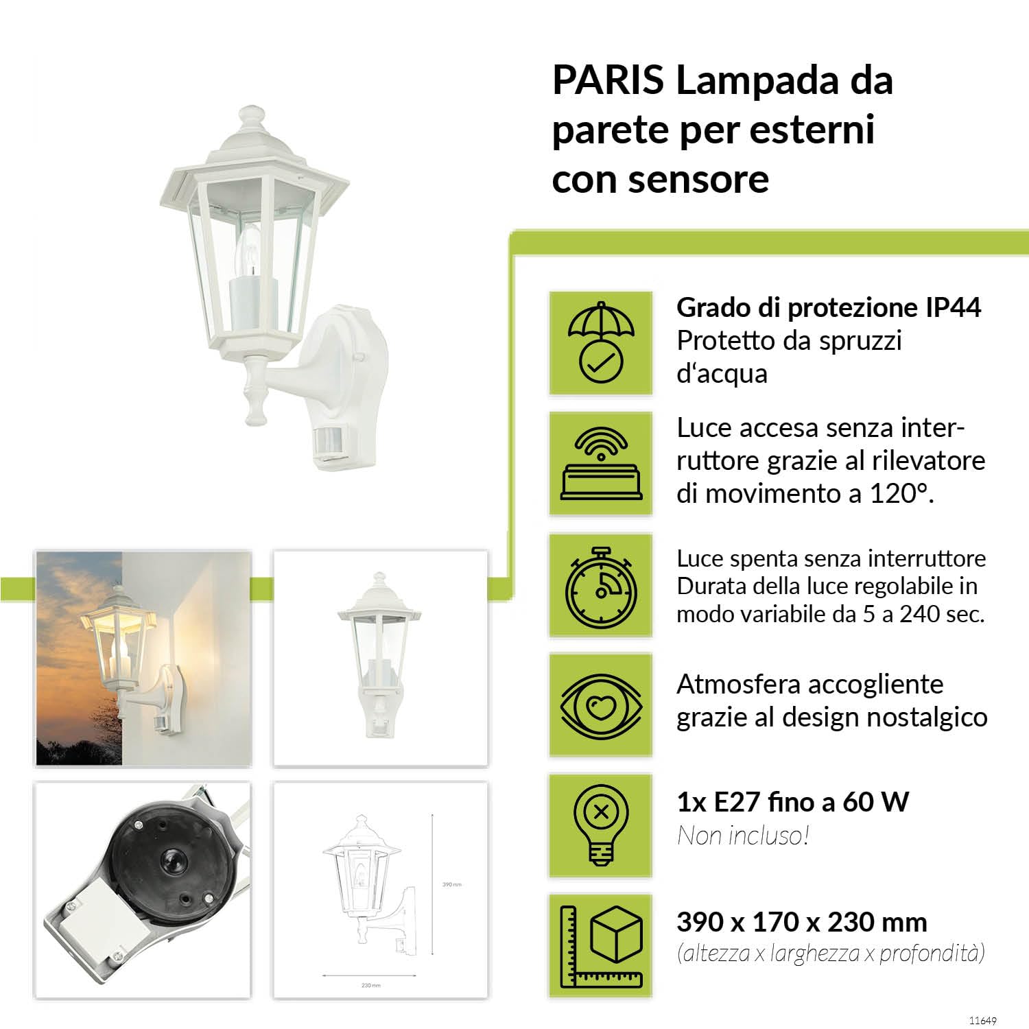 Lampada Da Esterno Rustica - Bianco - IP44 - Per Giardino, Cortile O Balcone - Foto 10