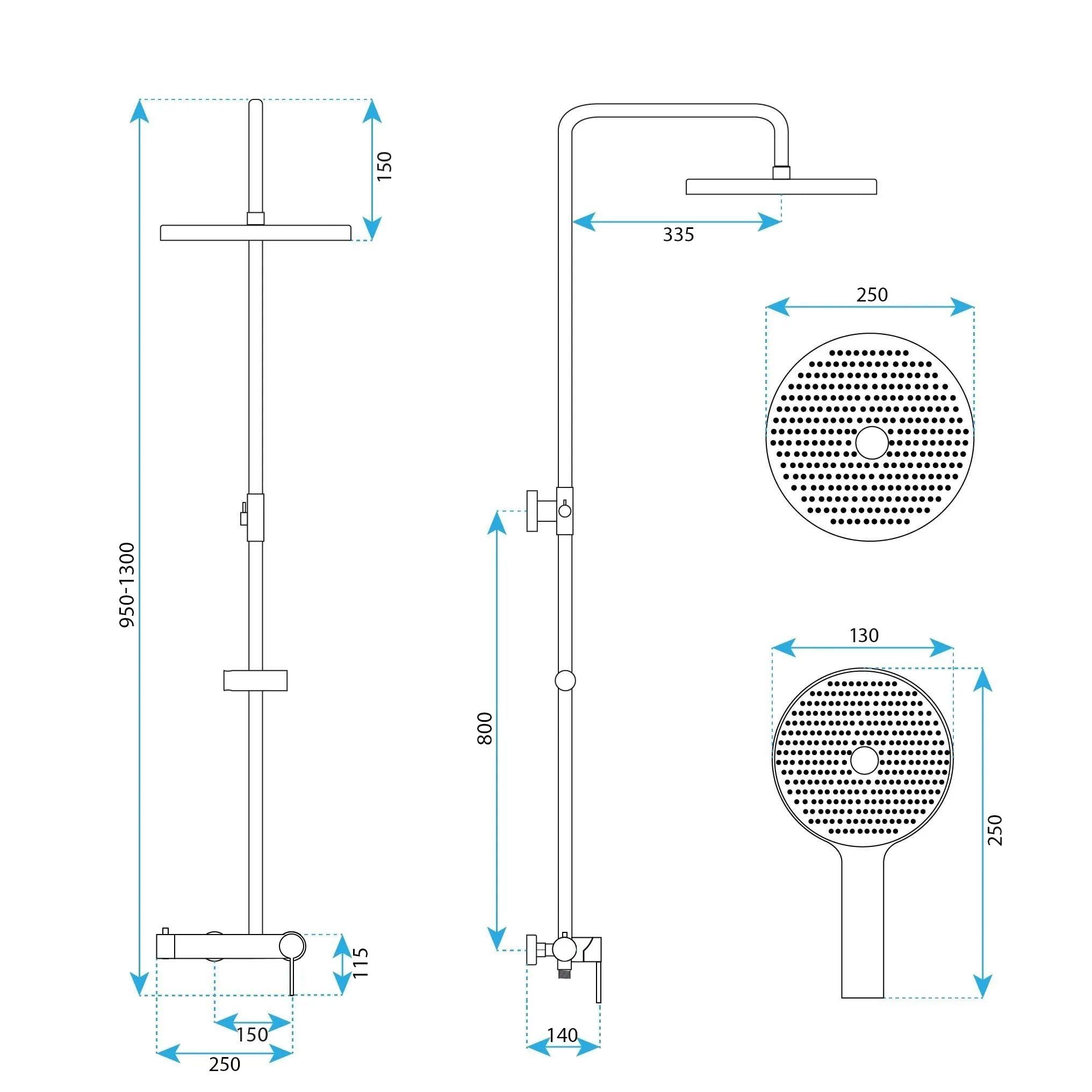 Rea - Zestaw Natryskowy Foster Złoty Szczotkowany - 25x25x130 cm