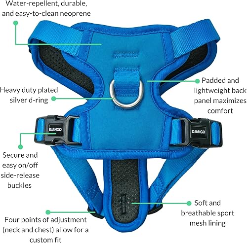 Miniatura 7 de DJANGO Tahoe Arnés para perro sin tirones, arnés de neopreno duradero y cómodo para mascotas, arnés acolchado para uso diario - Arnés ajustable para