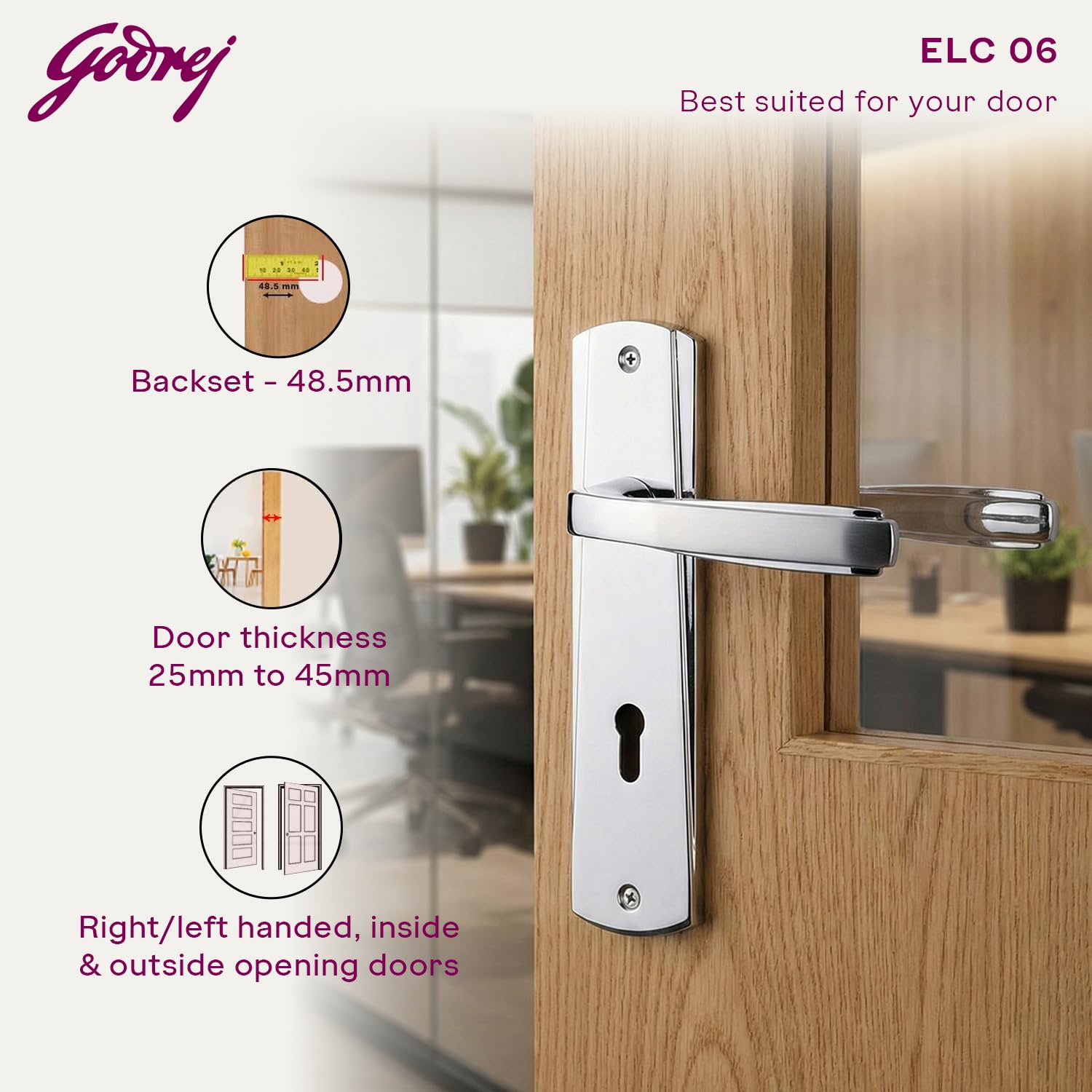 Godrej Mortise Door Lock Handle Set | 175mm ELC 06 | 6-Lever Locking Mechanism | Suitable for Left & Right Handed Doors (Satin Steel Finish) | 1 Years Warranty — Amazon image 6