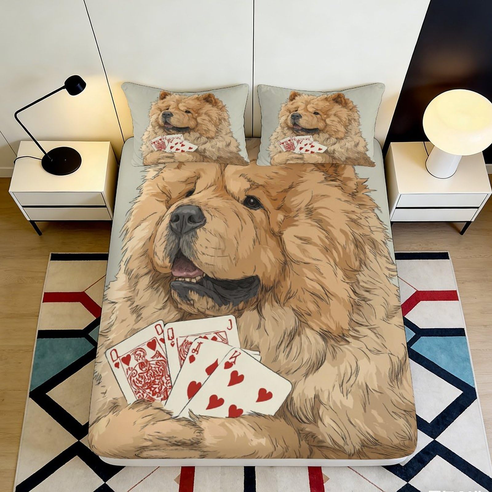 Pnayamiorkfel Style-7 3D Printed Poker Dog Fitted Sheet Microfiber Soft Decorative Canine Bed Cover For Bedroom Guest Room Mattress Protection 90X200x25cm