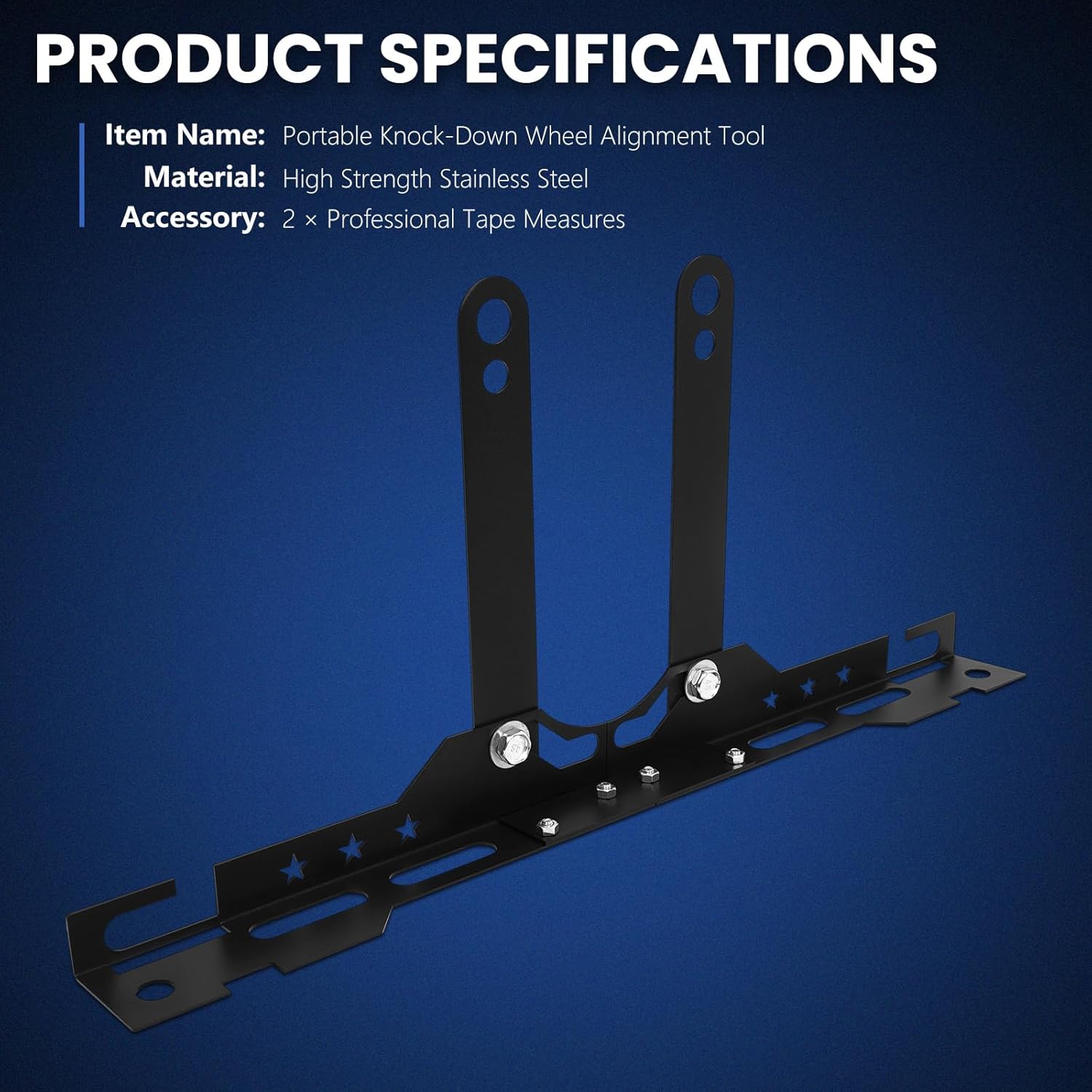 Portable Knock-Down Wheel Alignment Tool Kit with Removable Toe Plates & Center Bar, Includes 2 Measuring Tapes, Camber & Toe Tool for Front End DIY Alignment - Matte Black Car Alignment Tool