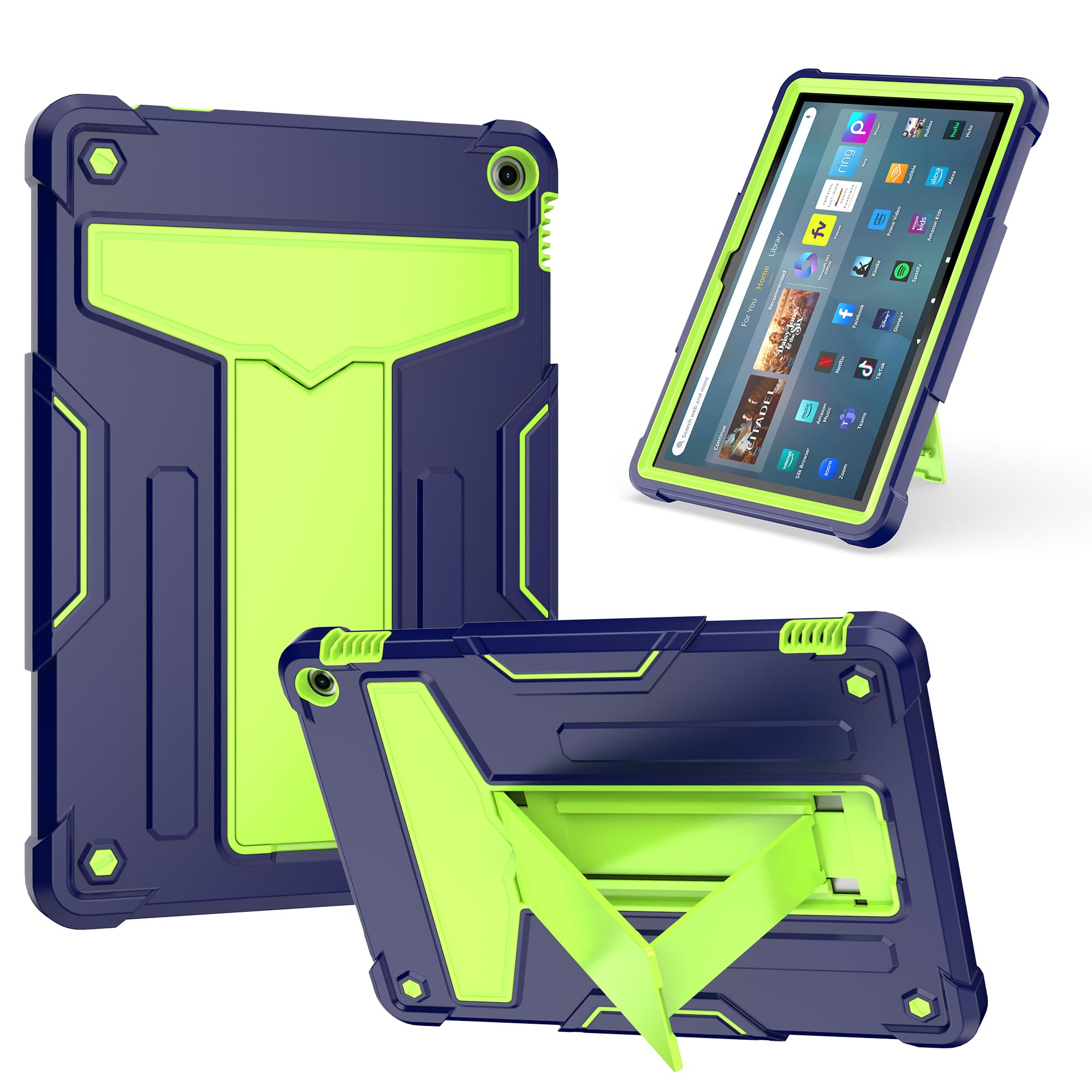 Custodia per tablet Amazon Fire HD 10 con display da 10,1 pollici (13a generazione, 2023), custodia ibrida resistente con cavalletto + 1 pellicola protettiva per lo schermo e 1 pennino
