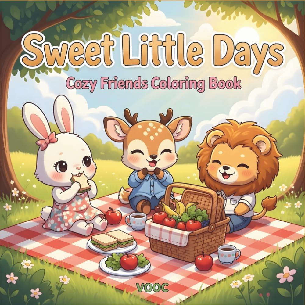 Sweet Little Days: Cozy Friends Coloring Book - 40 Kawaii Animal Chibi Scenes Everyday Outdoor Moments, Seasonal Joy Friendship Together Stress Relief for Adults Teens