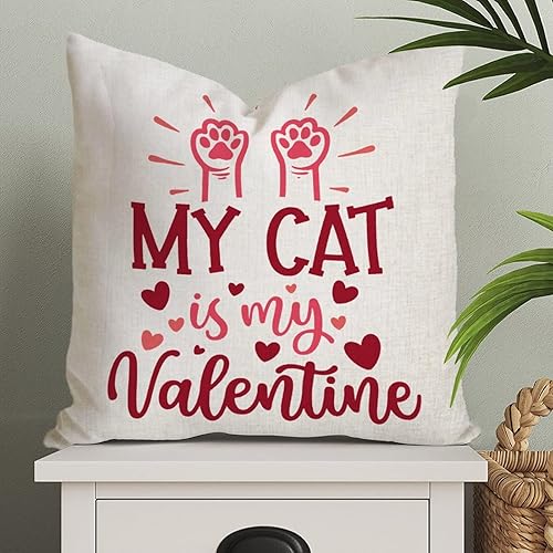 Miniatura 1 de Funda de almohada romántica para el día de San Valentín funda de cojín con texto en inglés My Cat is My Valentine decoración del hogar sofá sala de