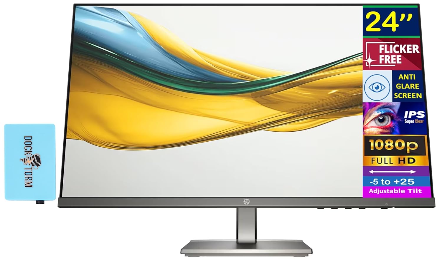 HP 24 FHD IPS Monitor with 5ms Response Time Anti Glare Flicker Free VGA HDMI Dockztorm USB Port