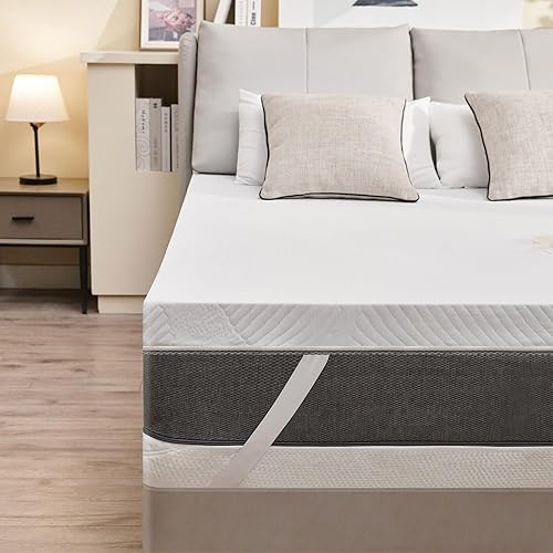 BDEUS Cubrecolchón de espuma viscoelástica de gel refrescante de 2 pulgadas, almohadilla ventilada de alta densidad para aliviar la presión,