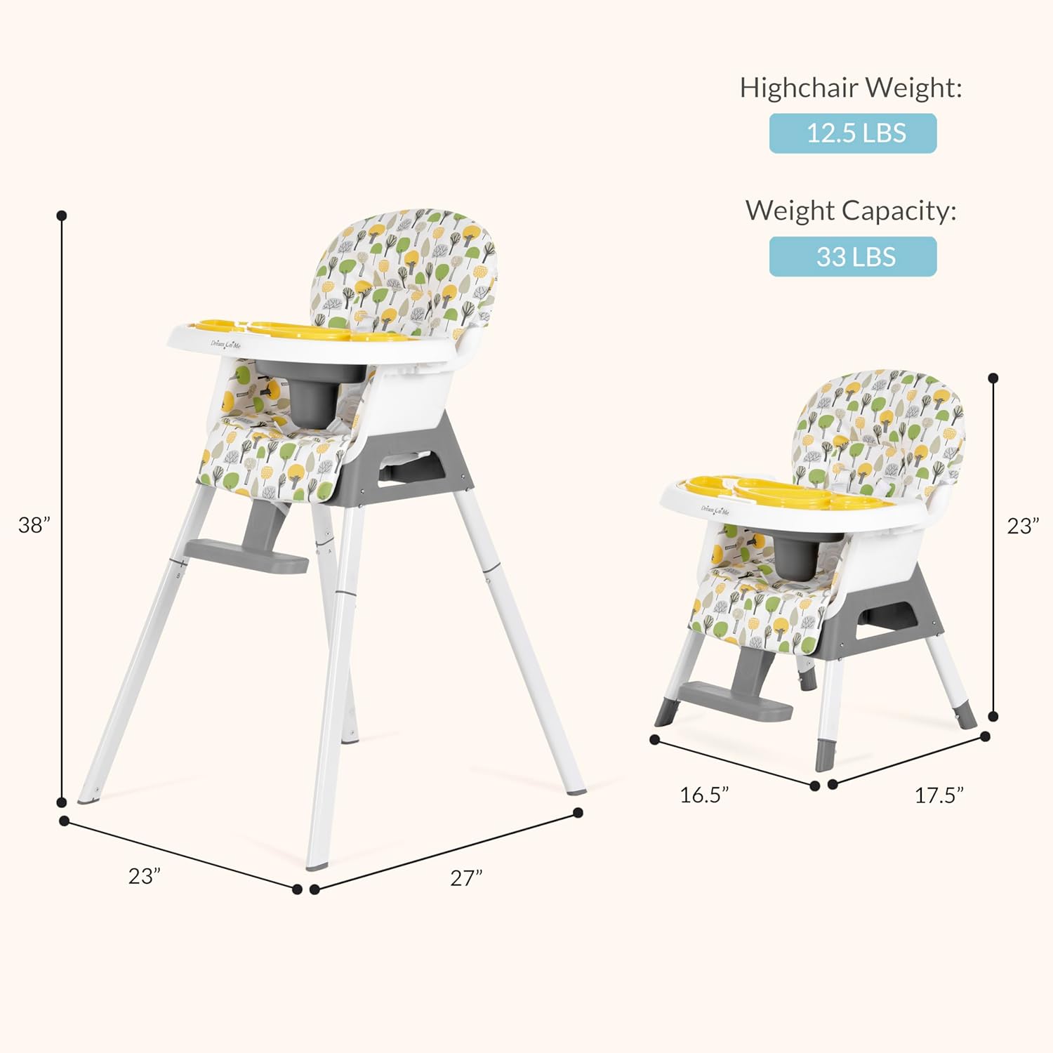 Dream On Me Curio Sit N Seek 3 in 1 Convertible Baby High Chair in Lime, Removable and Adjustable Tray, Portable High Chair, Adjustable Legs, Detachable Footrest, PU Fabric & 5 Point Safety Harness