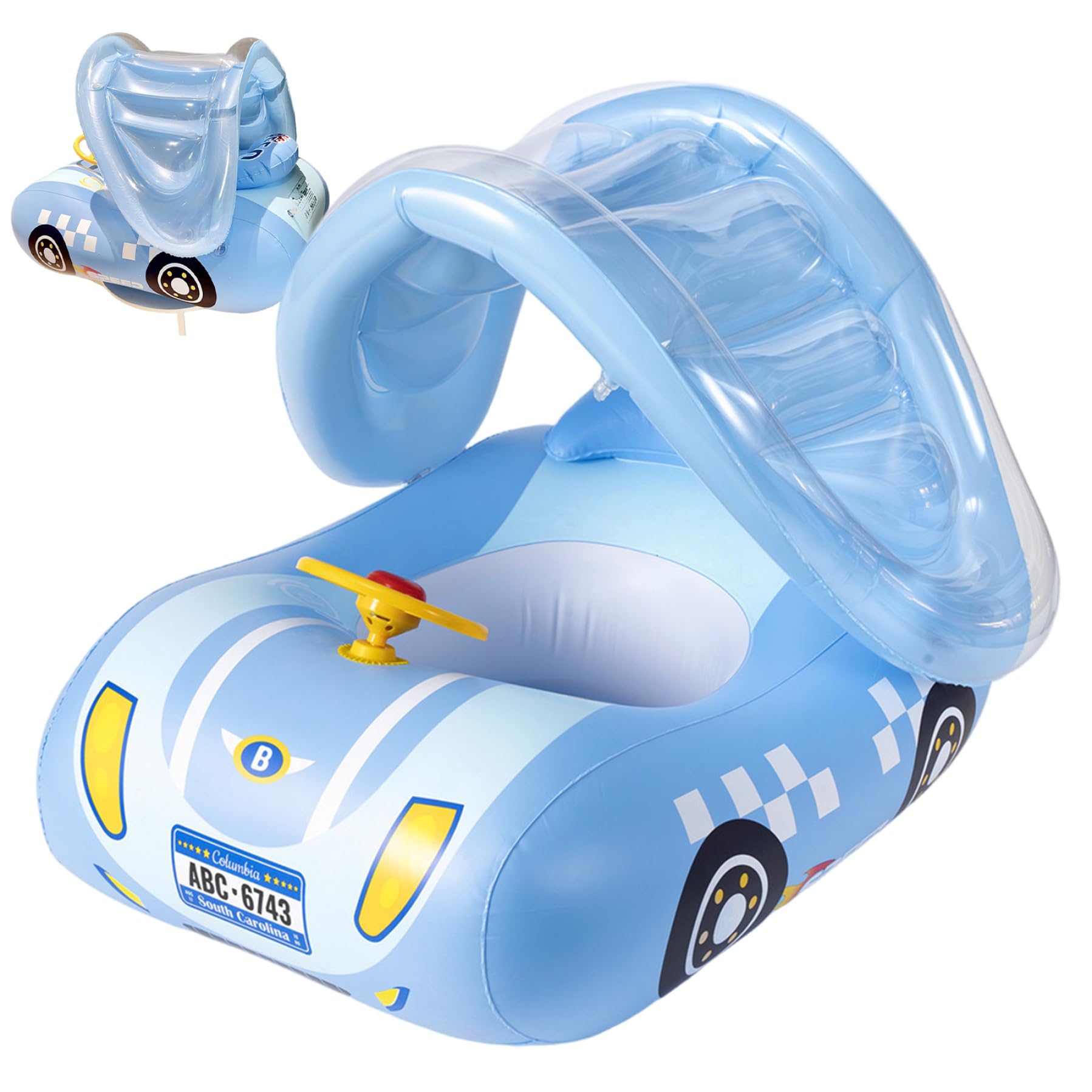 Baby Float with Canopy, Inflatable Car Shape Toddler Pool Float with Seat & Steering Wheel for Girls Boys 1-6 Years Toys And Games