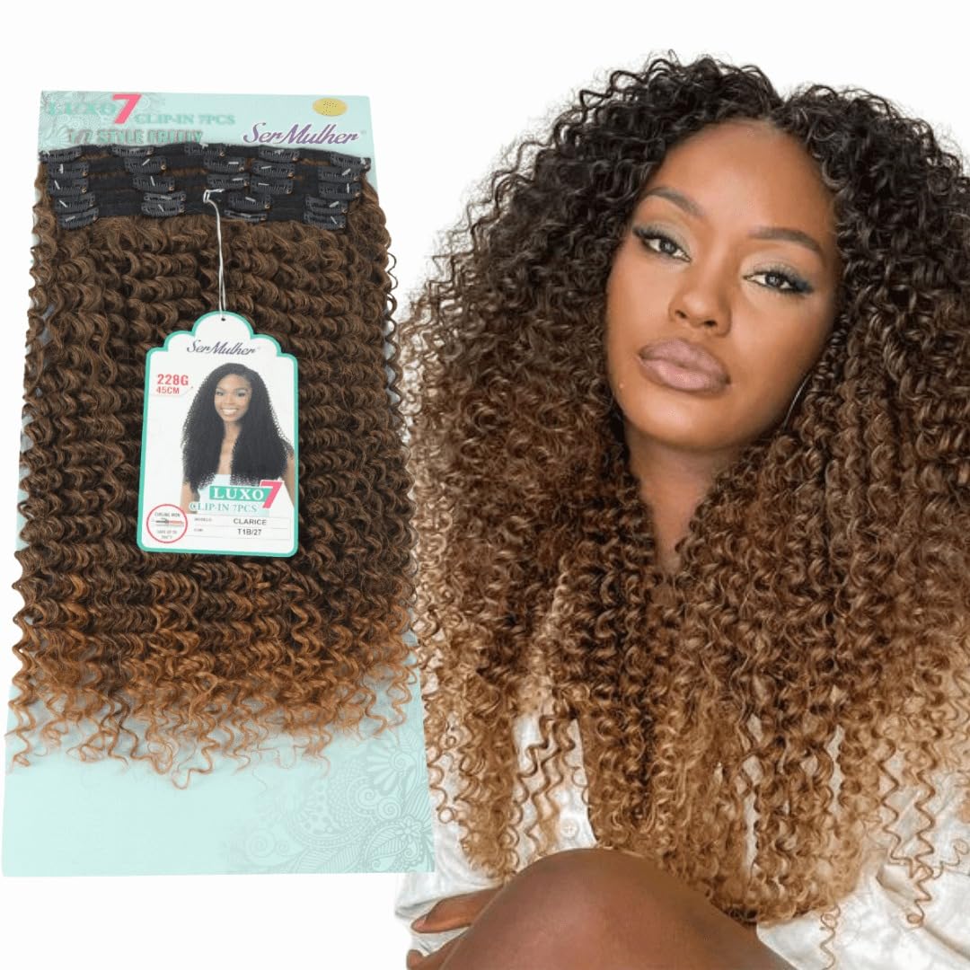 Ser Mulher CLARICE – Extension con Clip – capelli Ricci afro, lunghi- 7 Tessiture con Clip da 60cm (T1B-27 BROWN DEGRADEE)
