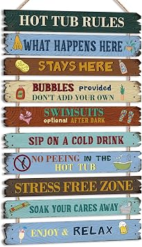 Tatuo Hot Tub Pool Patio Rules Signs Gifts Wood Funny Rules Signs Decorative Outdoor Regulations Plaque Wall Bath for Bathroom Pool Backyard Outdoor Wall Art AccessoriesClassic