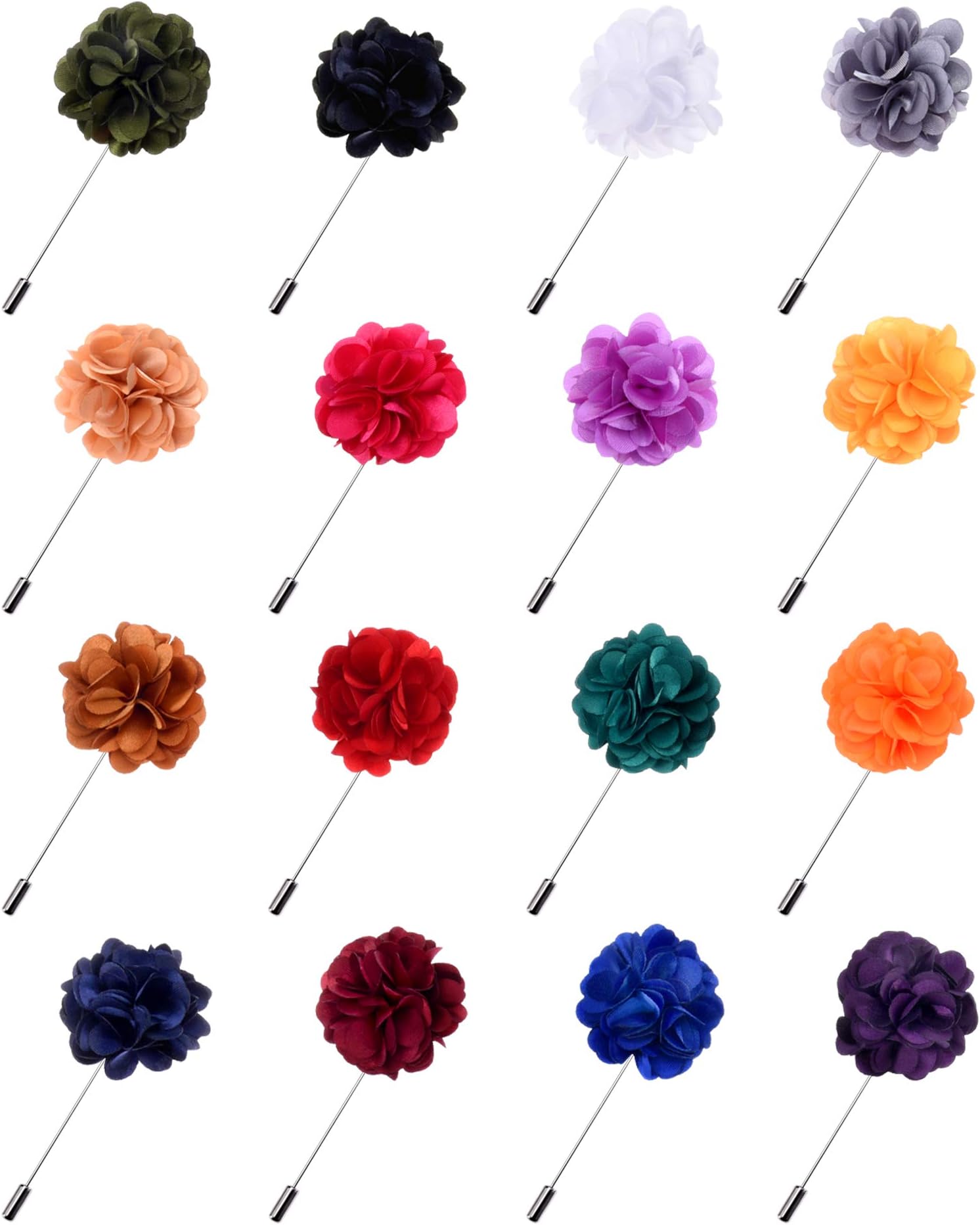 Panfanrel 16 Pieces Flower Men's Lapel Pins Handmade Satin Boutonniere Pin for Suit Wedding Groom with a Box(Multicolor 2)