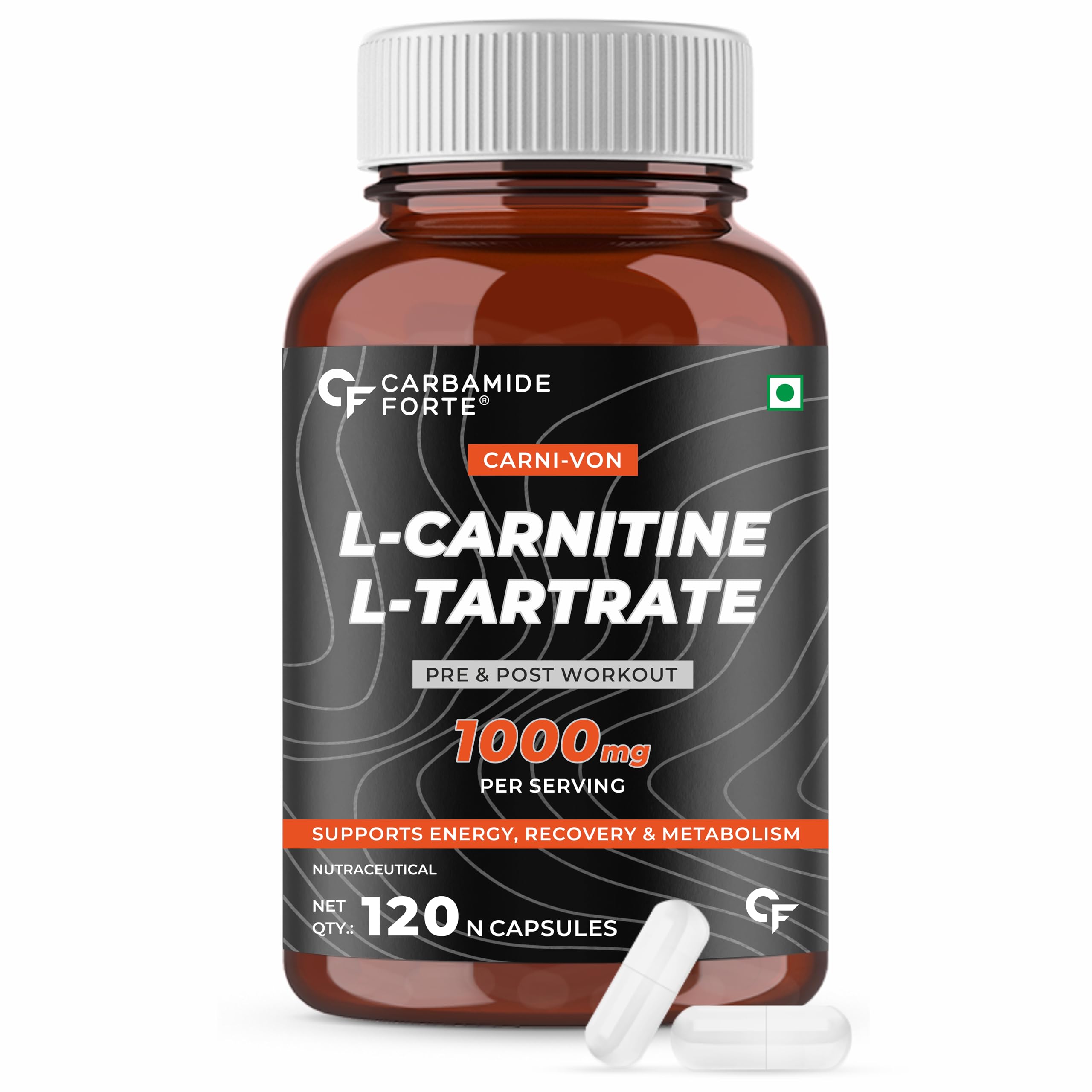 Carbamide ForteL-Carnitine L-Tartrate 1000mg Capsules for Men & Women | Pre Workout Supplement - 120 Veg Capsules